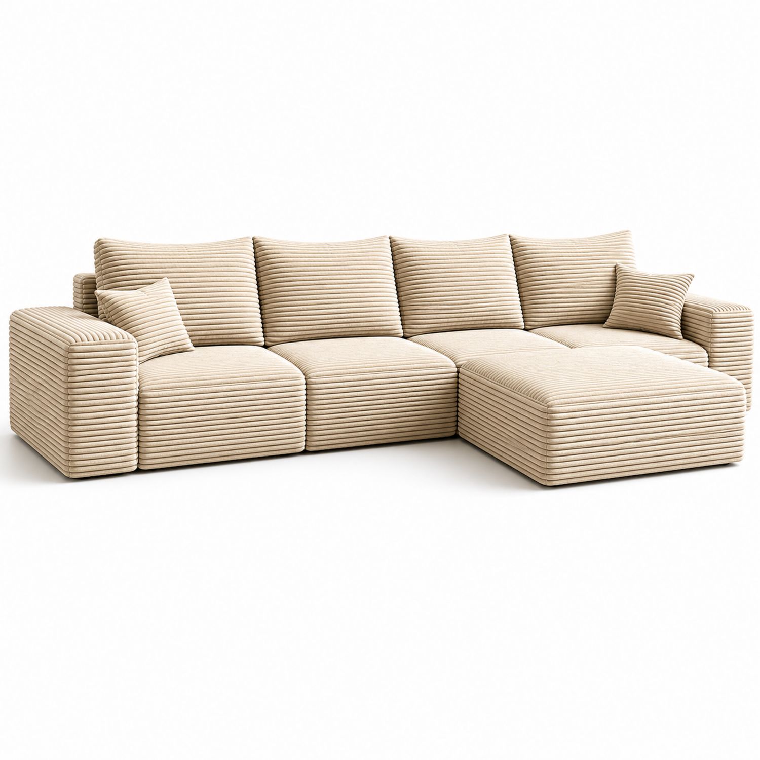 Sofá seccional en L de pana beige-Timberhomeeu
