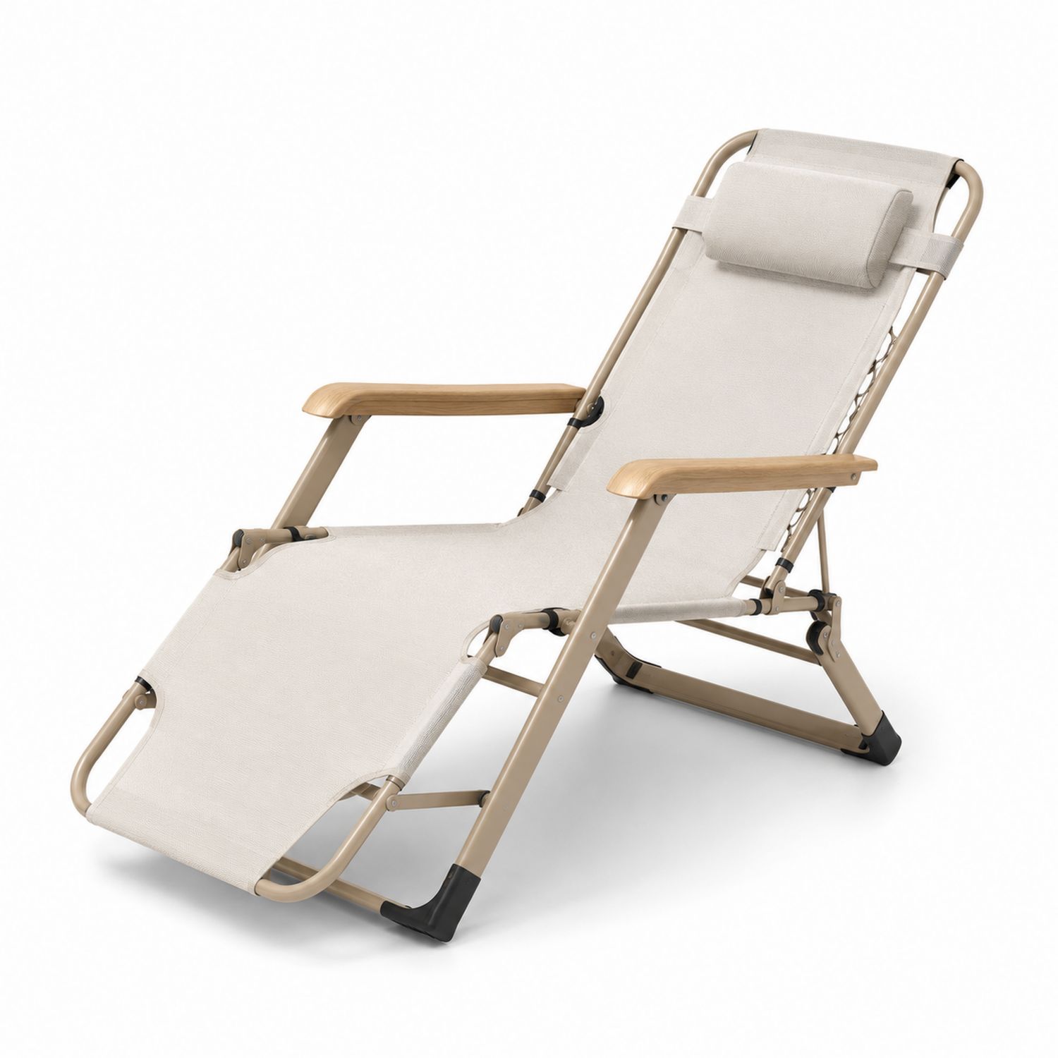 Silla plegable de exterior con estructura de metal y asiento de poliéster beige-Timberhomeeu