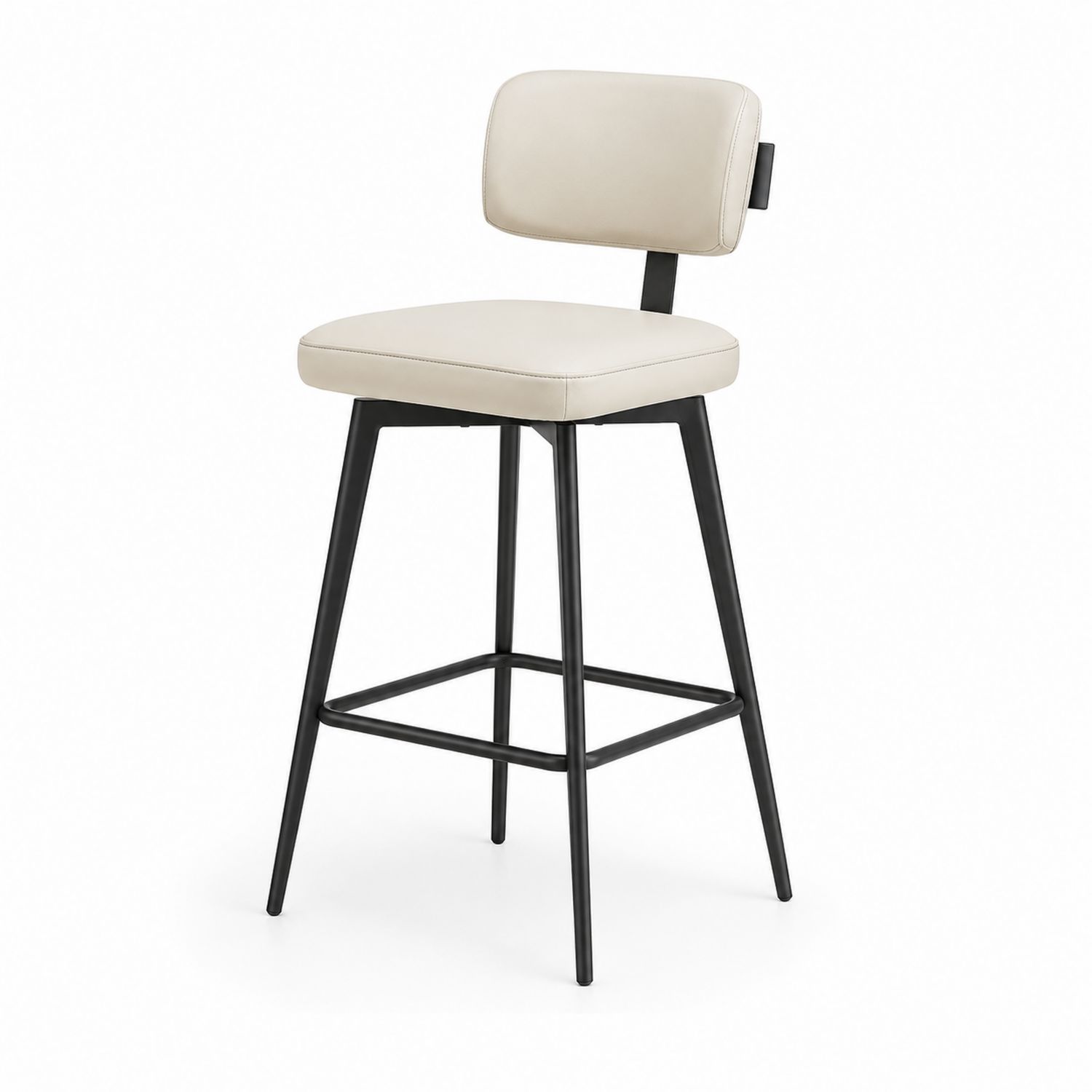 Taburete de bar de cuero sintético crema con estructura de metal negro-Timberhomeeu