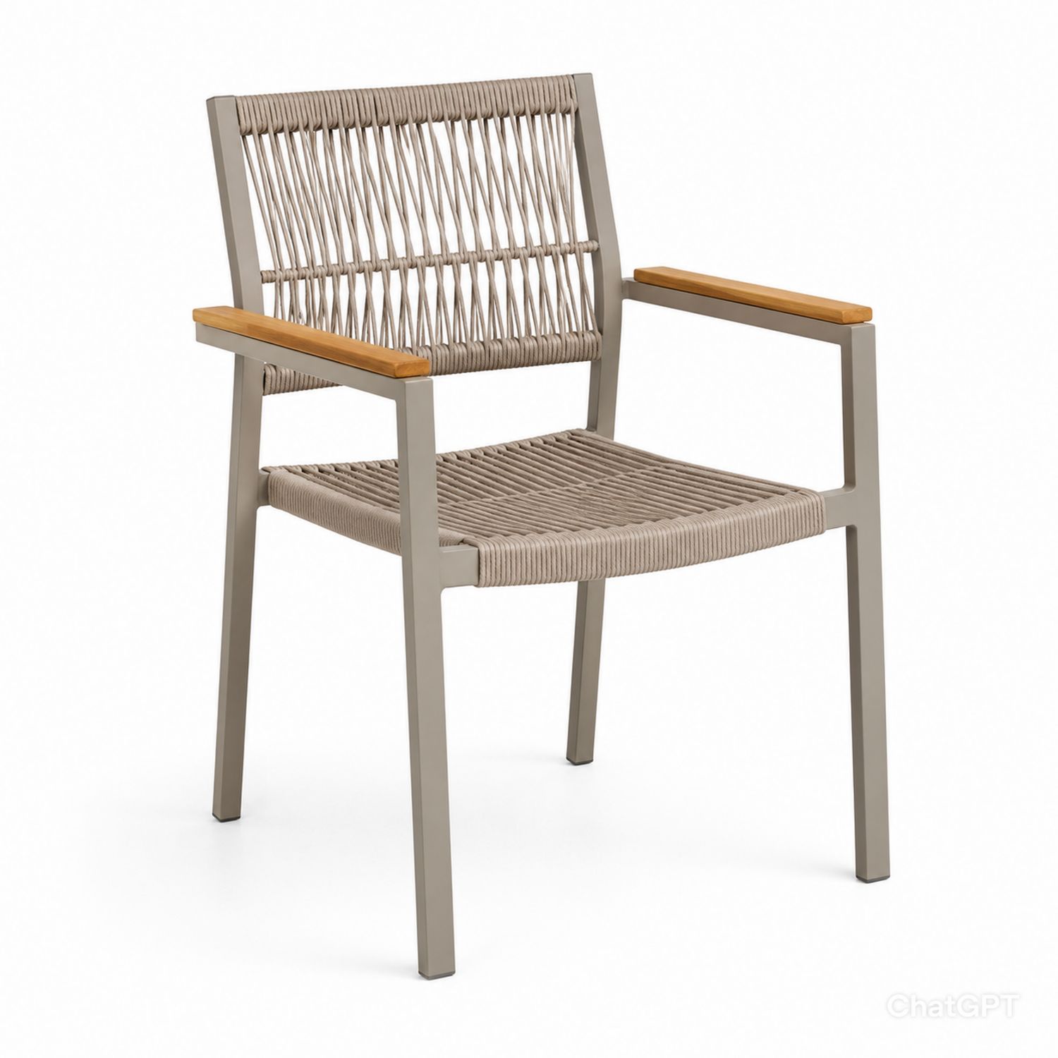 Silla de aluminio con asiento trenzado y reposabrazos de teca-Timberhomeeu