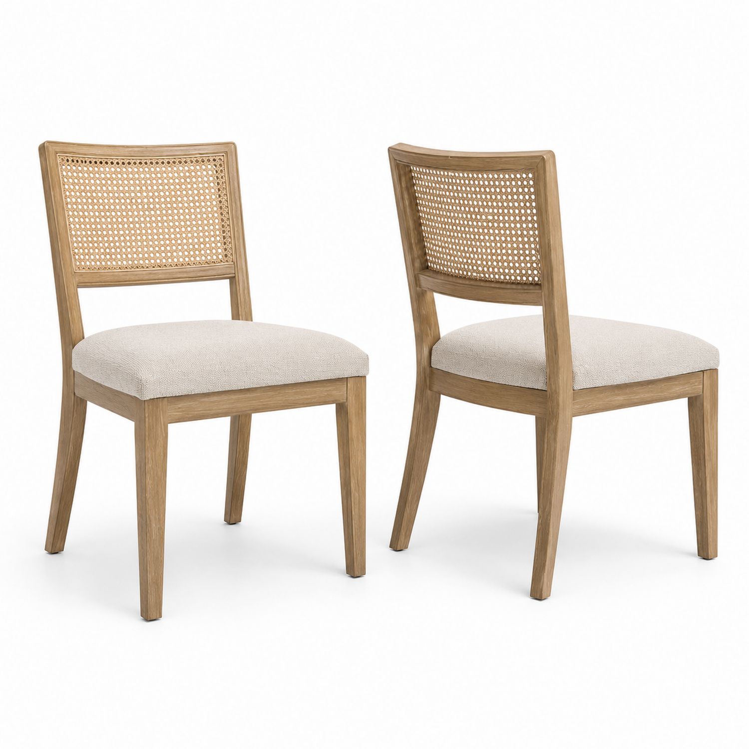 Conjunto de 2 sillas de roble y ratán con asiento de poliéster-Timberhomeeu