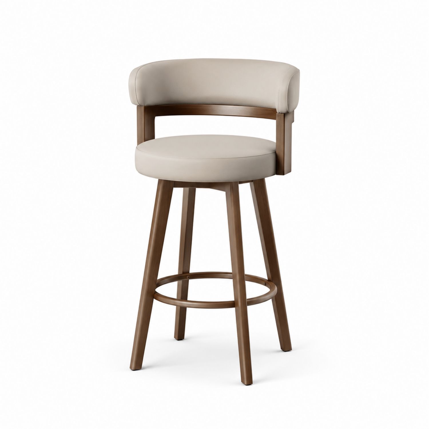 Taburete Giratorio de Madera y Cuero Sintético Beige 98 cm-Timberhomeeu