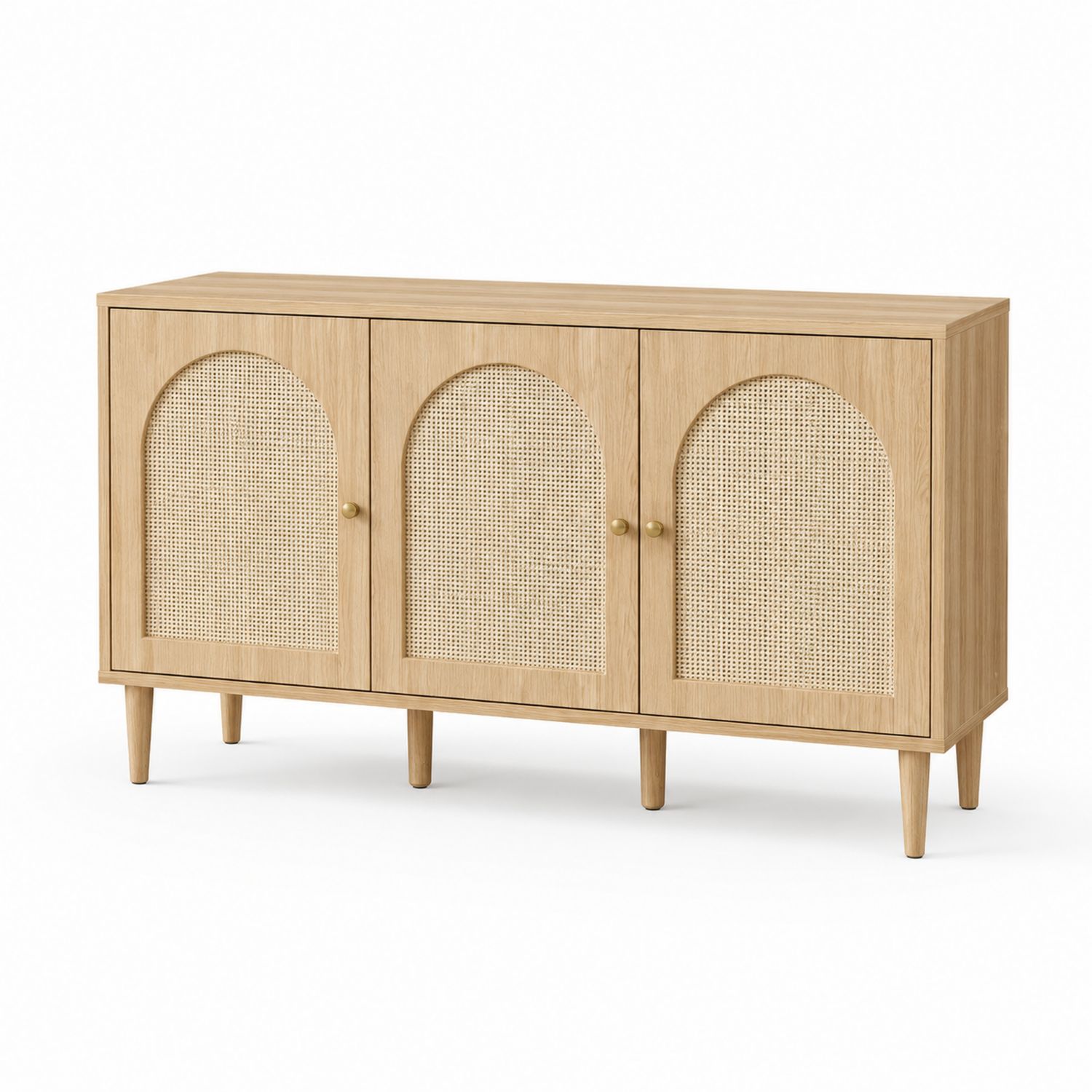 Aparador de Madera con 3 Puertas de Ratán Natural-Timberhomeeu