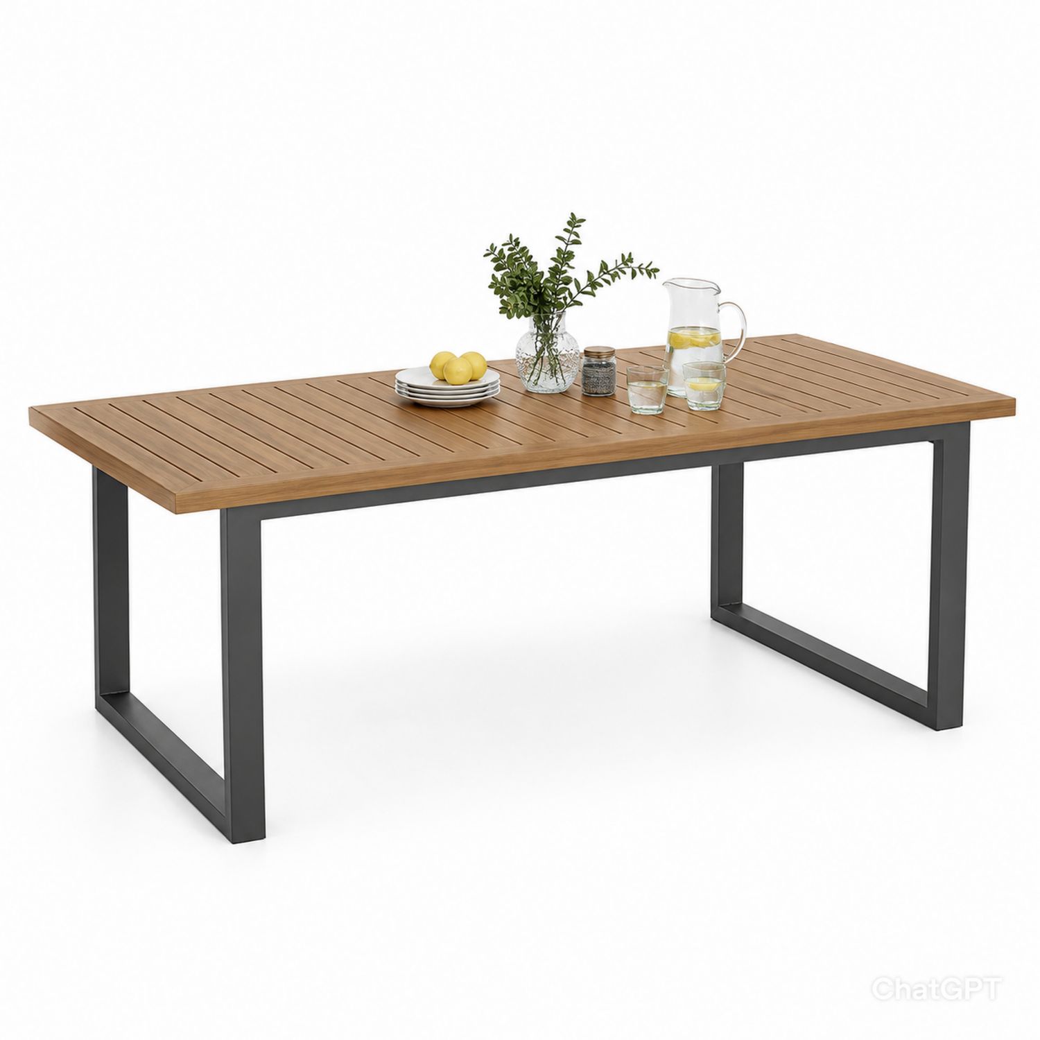 Mesa de madera de teca y metal para exteriores-Timberhomeeu