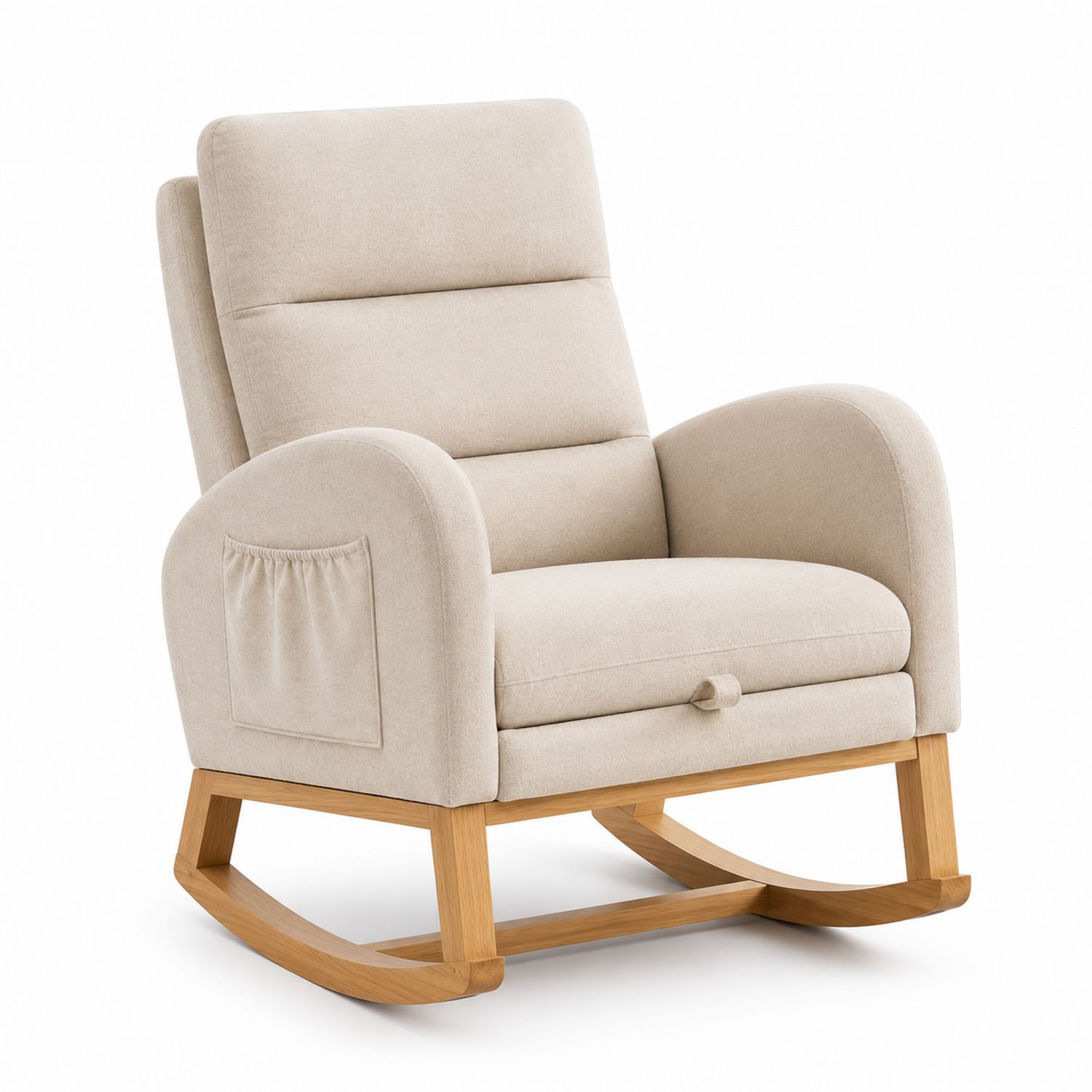 Sillón mecedora de poliéster beige con base de madera-Timberhomeeu
