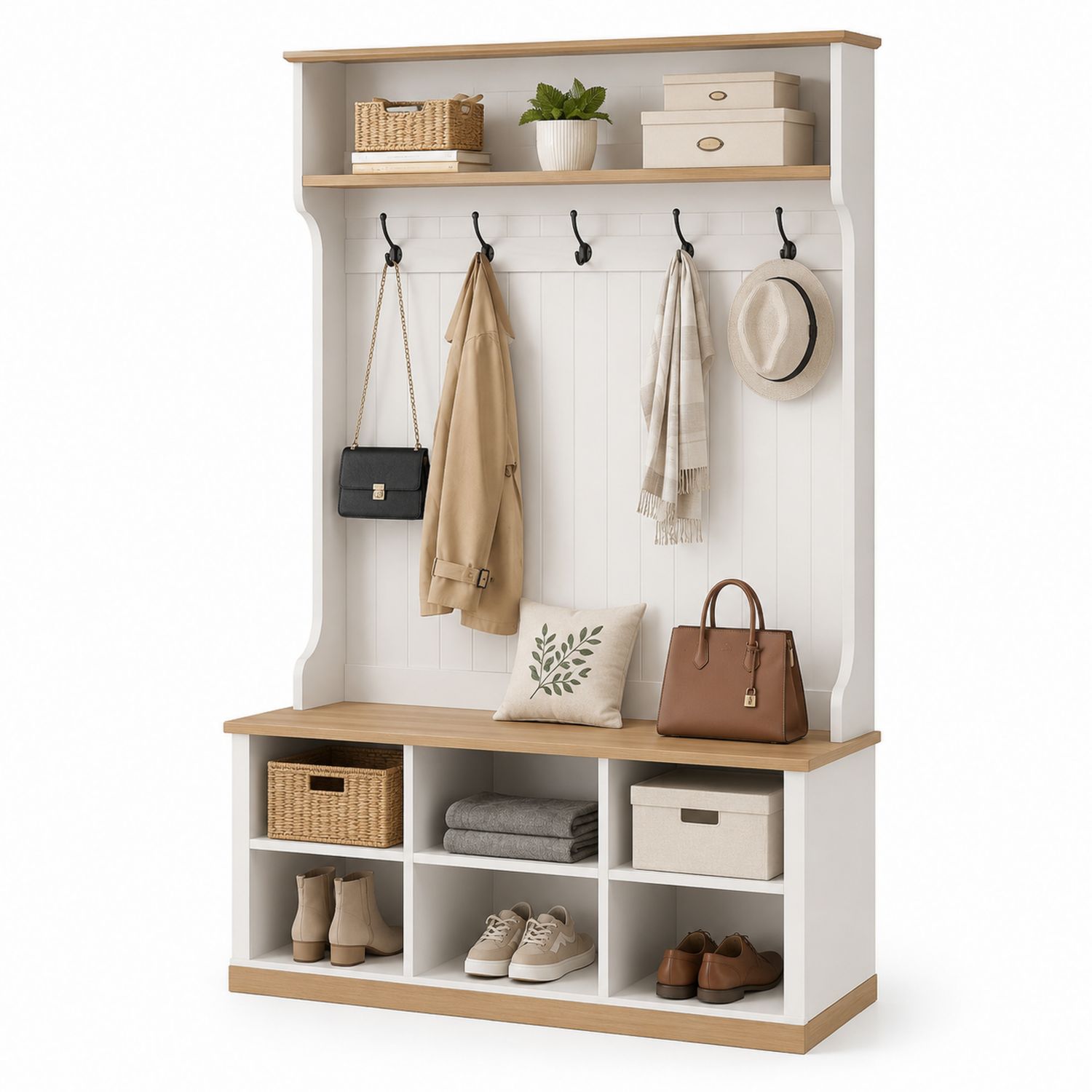 Perchero de Madera y MDF Blanco 180x100x40 cm-Timberhomeeu