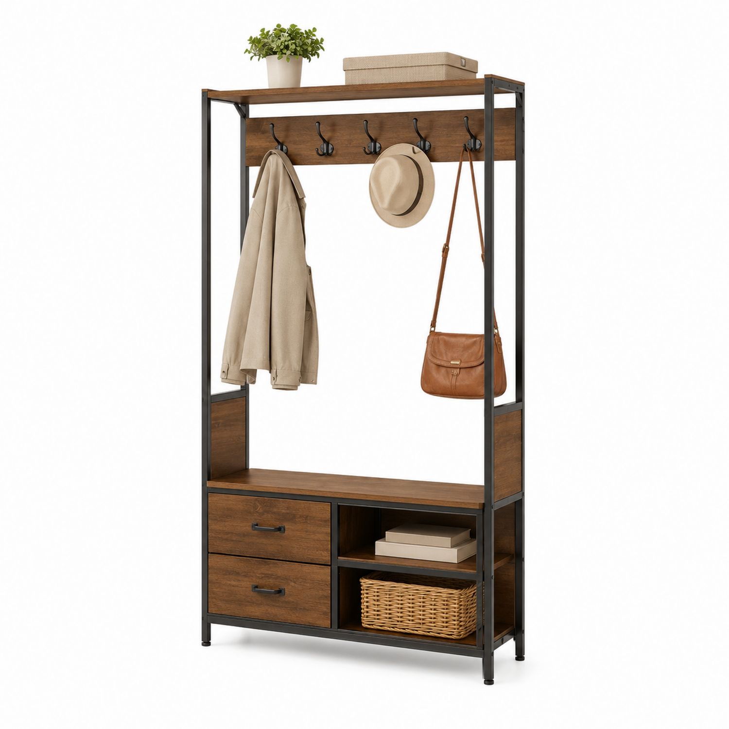 Perchero de Madera MDF y Metal con Almacenamiento 180x100x40 cm-Timberhomeeu
