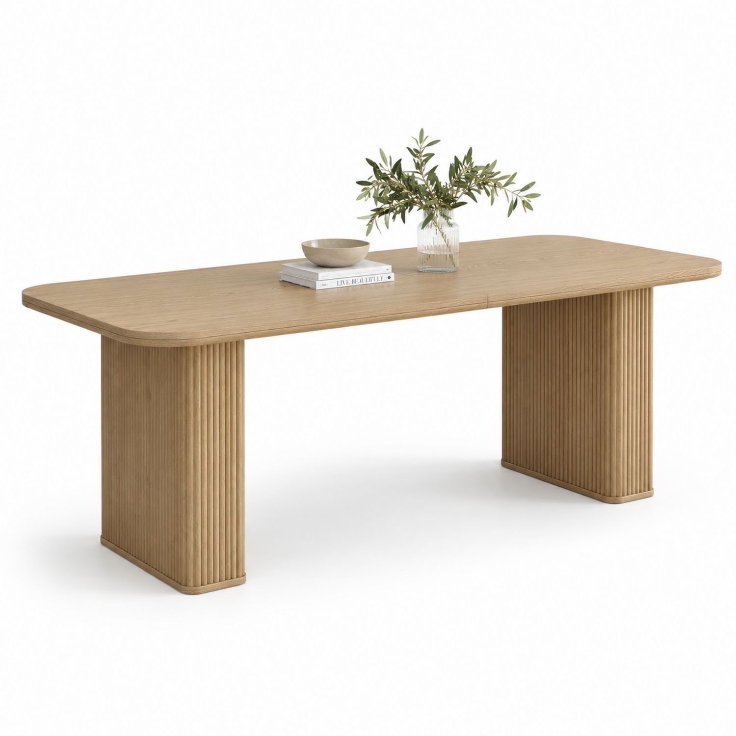 Mesa de madera de roble con patas acanaladas-Timberhomeeu