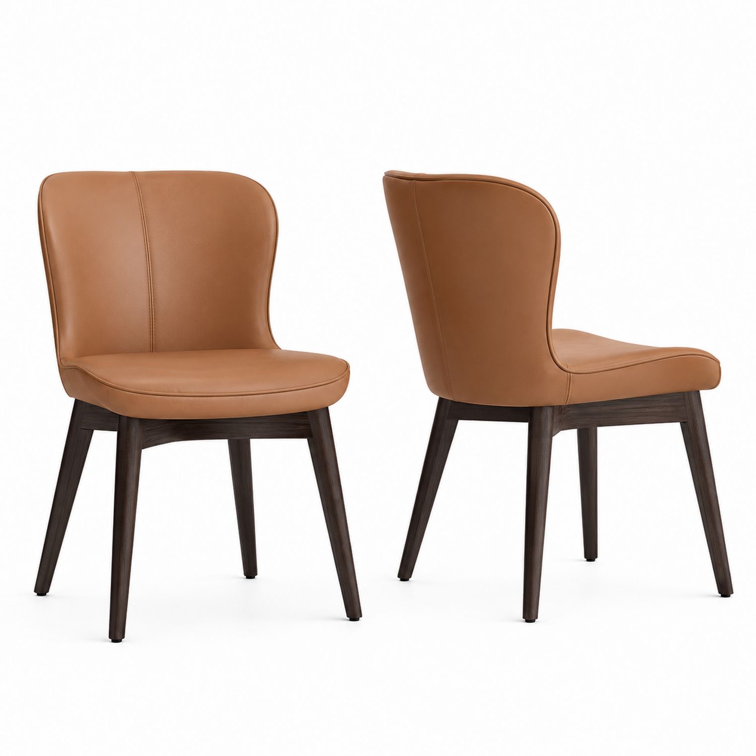 Set de 2 sillas de comedor de cuero sintético marrón con estructura de madera-Timberhomeeu