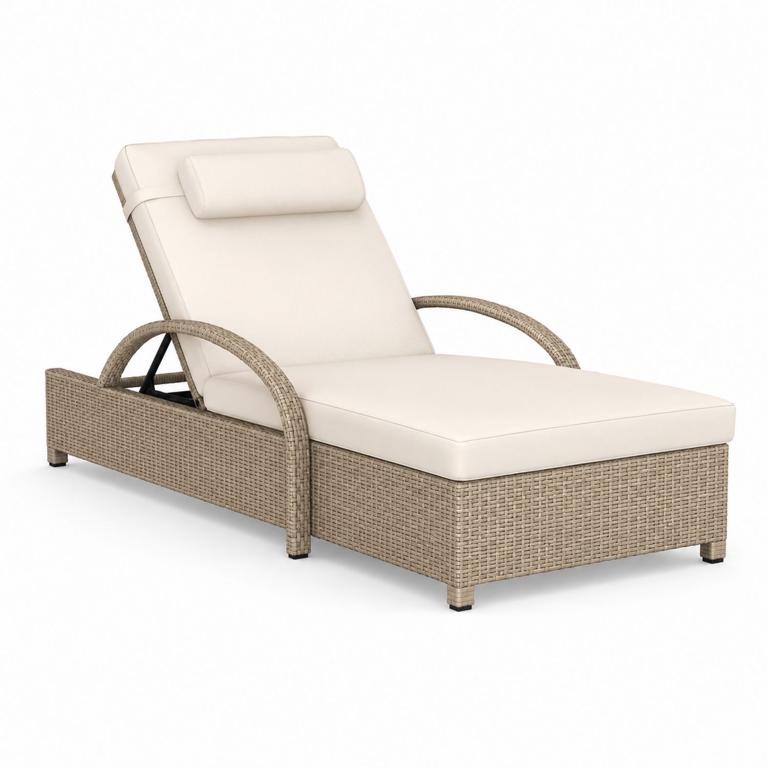 Tumbona de Ratán Sintético para Exterior con Cojín Ajustable Crema-Timberhomeeu