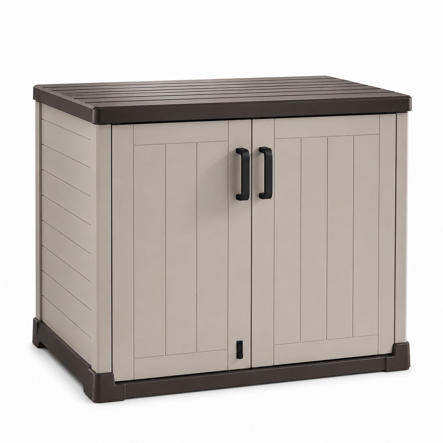 Armario de Plástico para Exterior con Puertas Dobles 120x64x90 cm Beige/Marrón-Timberhomeeu