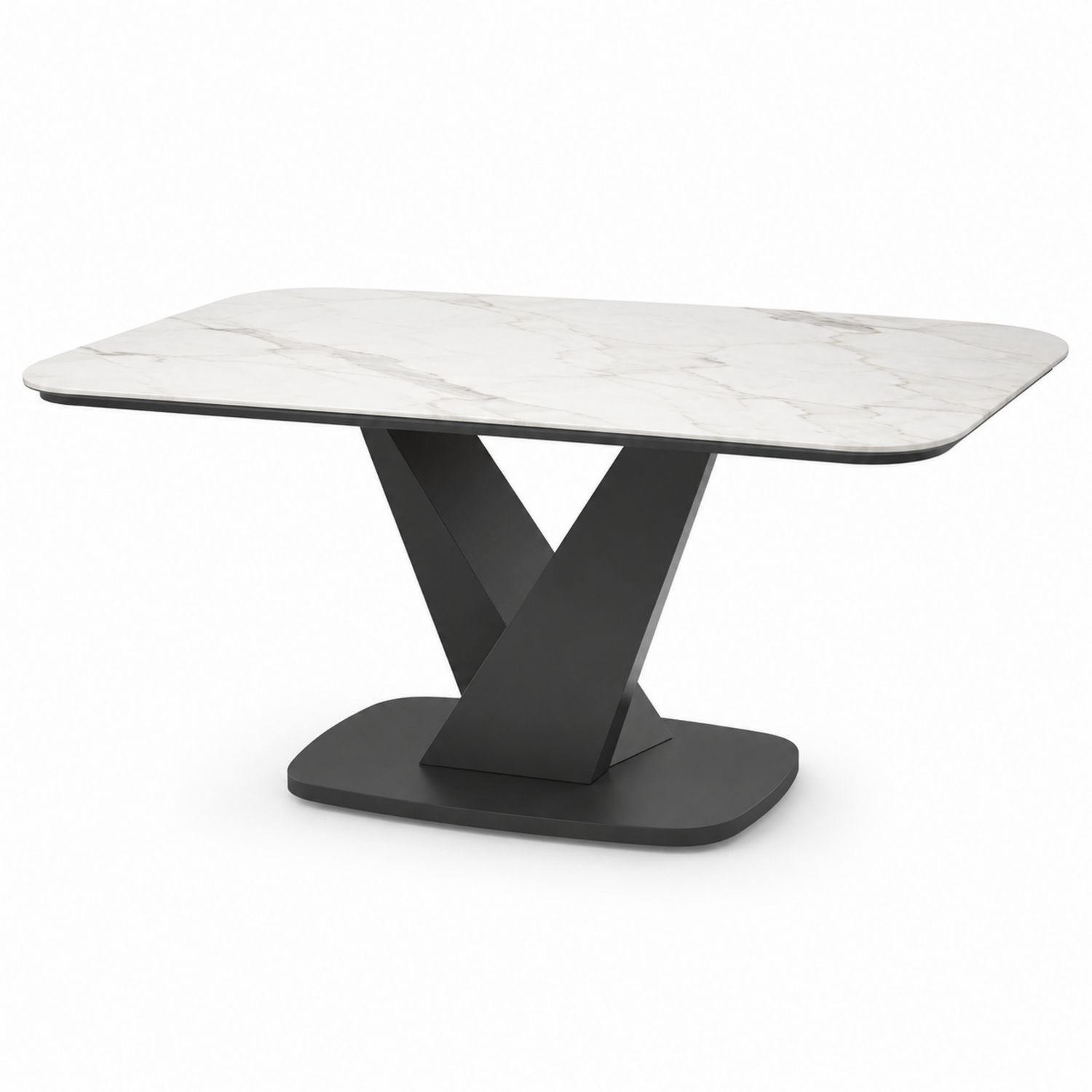 Mesa de comedor de mármol y metal 180x90 cm Blanco y Negro-Timberhomeeu