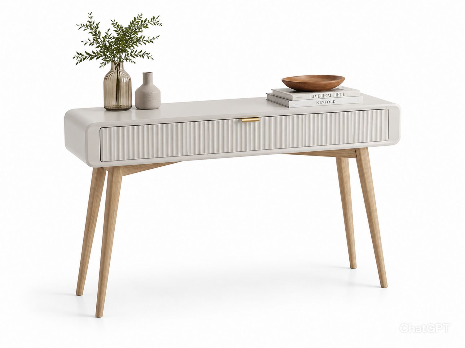 Mesa Consola de MDF Blanco con Patas de Roble-Timberhomeeu