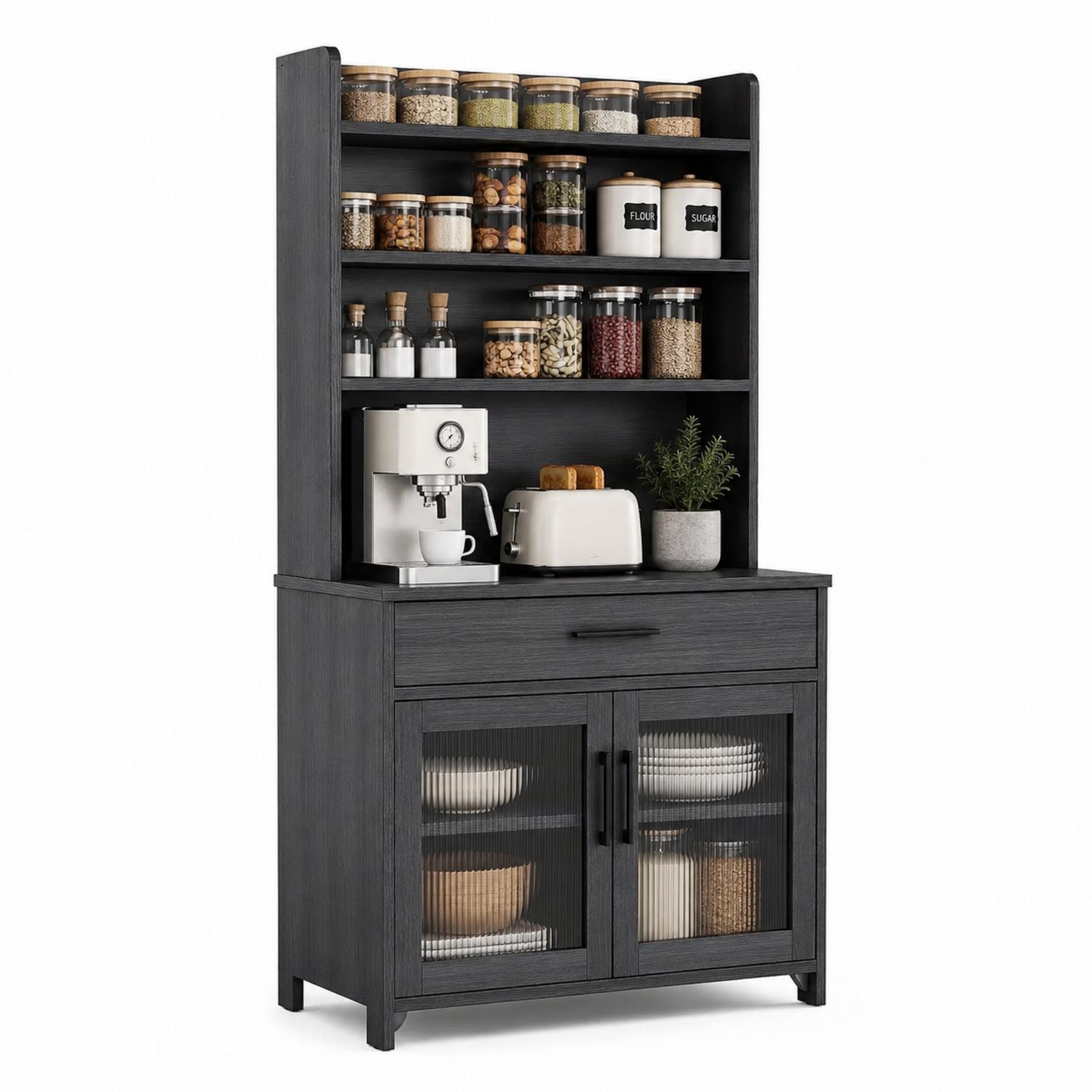 Gabinete de Cocina de Madera con Puertas de Vidrio Estriado-Timberhomeeu
