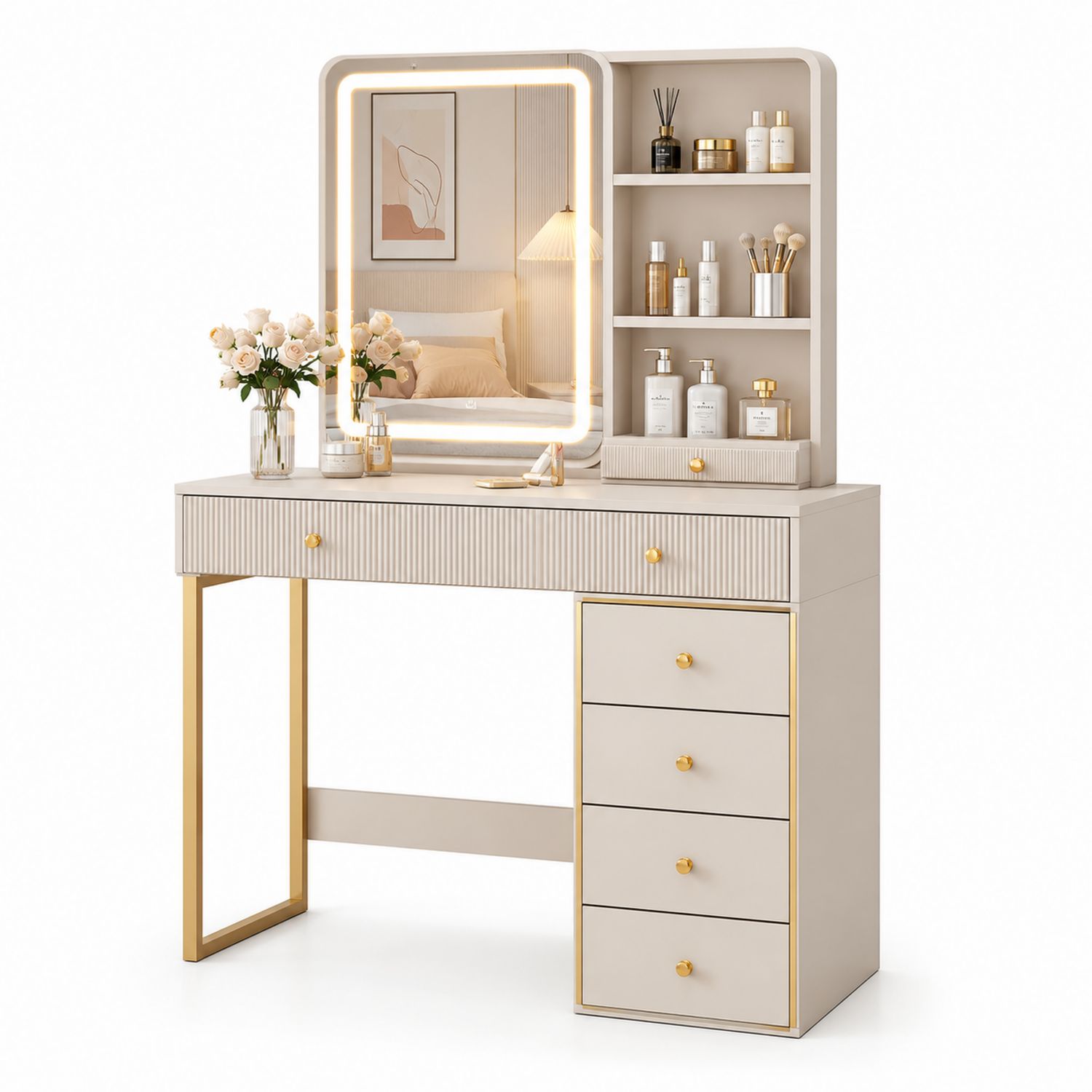 Tocador de MDF y Metal con Espejo Iluminado-Timberhomeeu