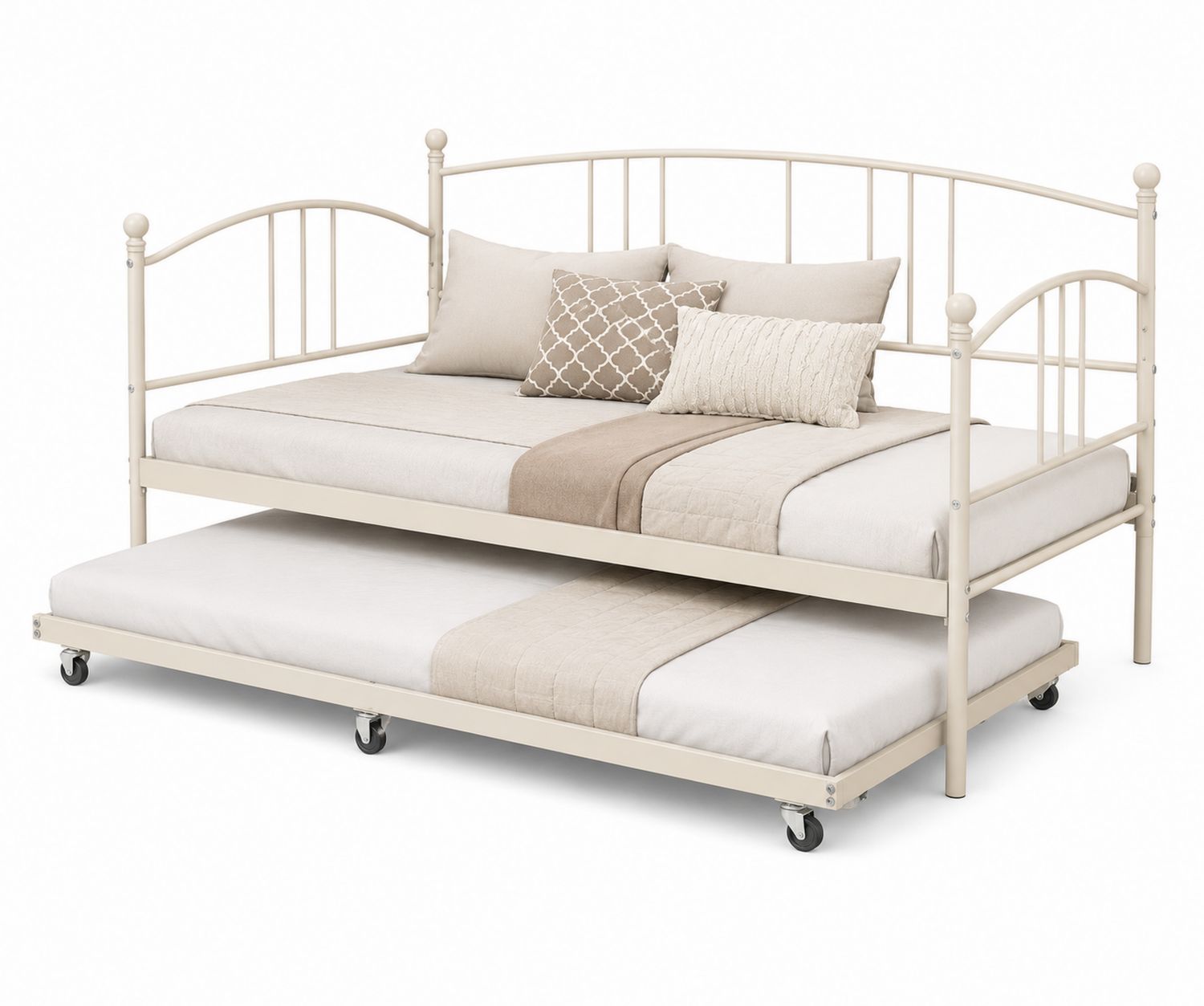 Cama nido de metal con colchones color crema-Timberhomeeu