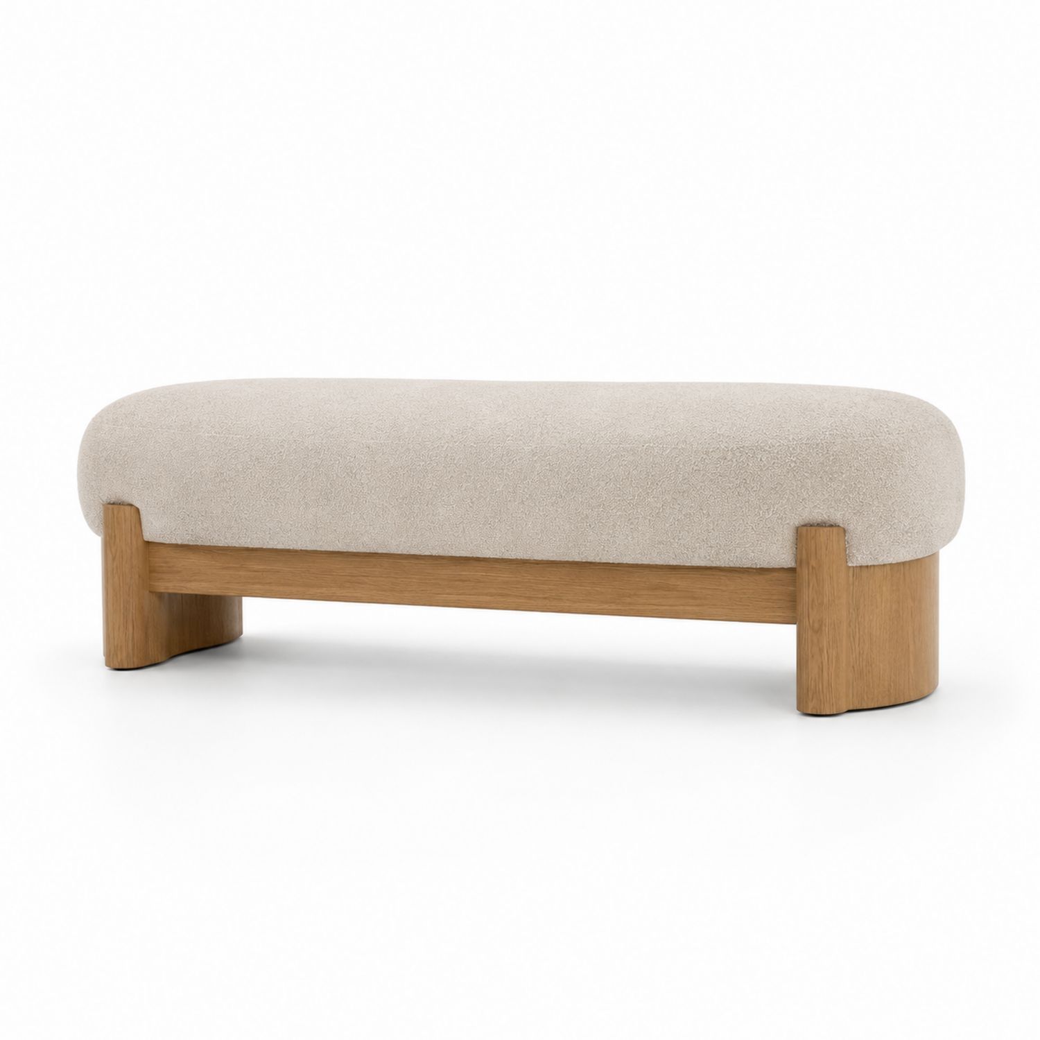 Banco de salón rectangular madera de roble y tejido de poliéster beige-Timberhomeeu