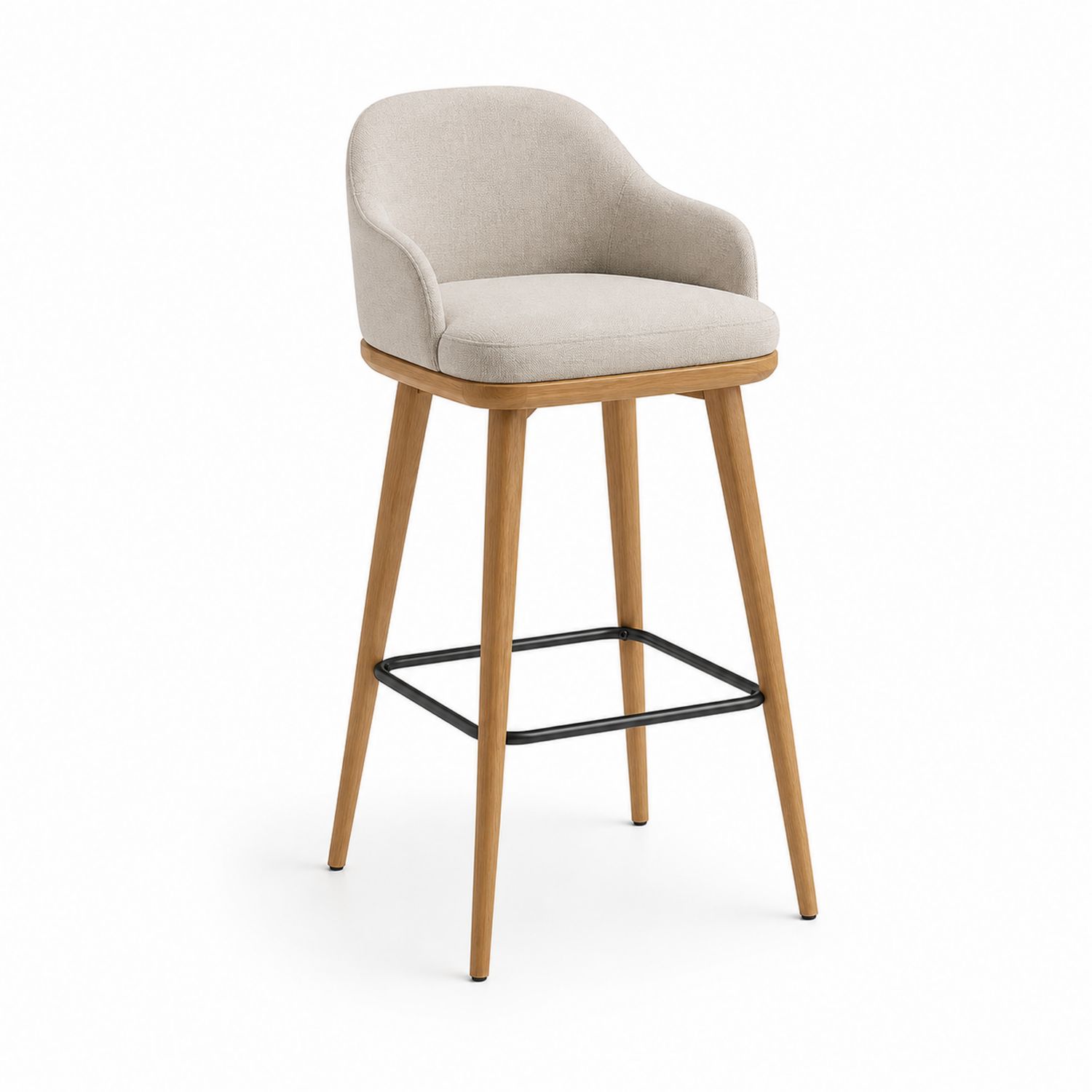 Taburete de Madera y Tela Beige con Respaldo Curvo 95cm-Timberhomeeu