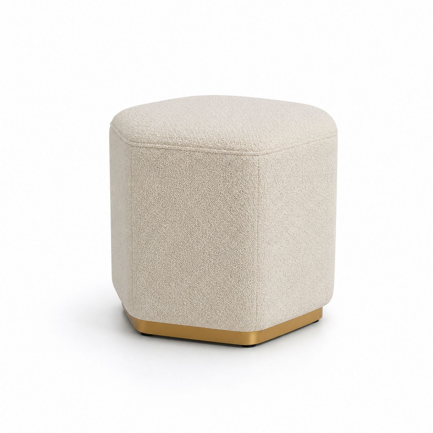 Puf hexagonal tejido de poliéster Beige base metálica dorada-Timberhomeeu