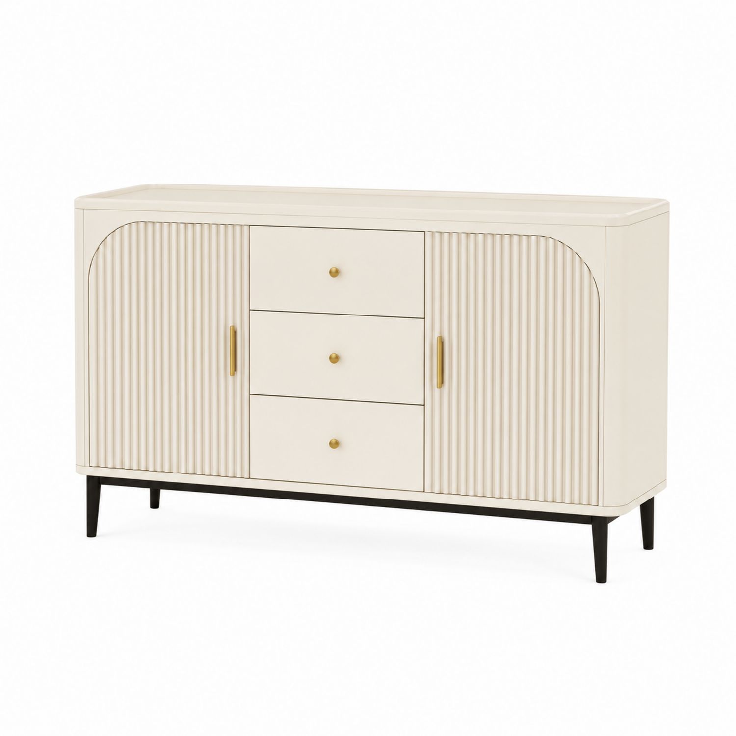 Aparador de Madera Crema con 3 Cajones y 2 Puertas 150x40x80cm-Timberhomeeu