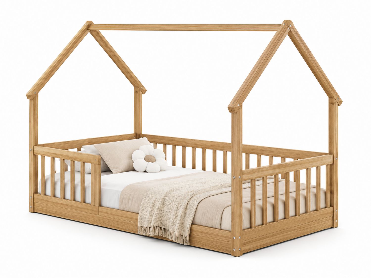 Cama infantil de madera de pino con barandillas de 200x90 cm-Timberhomeeu