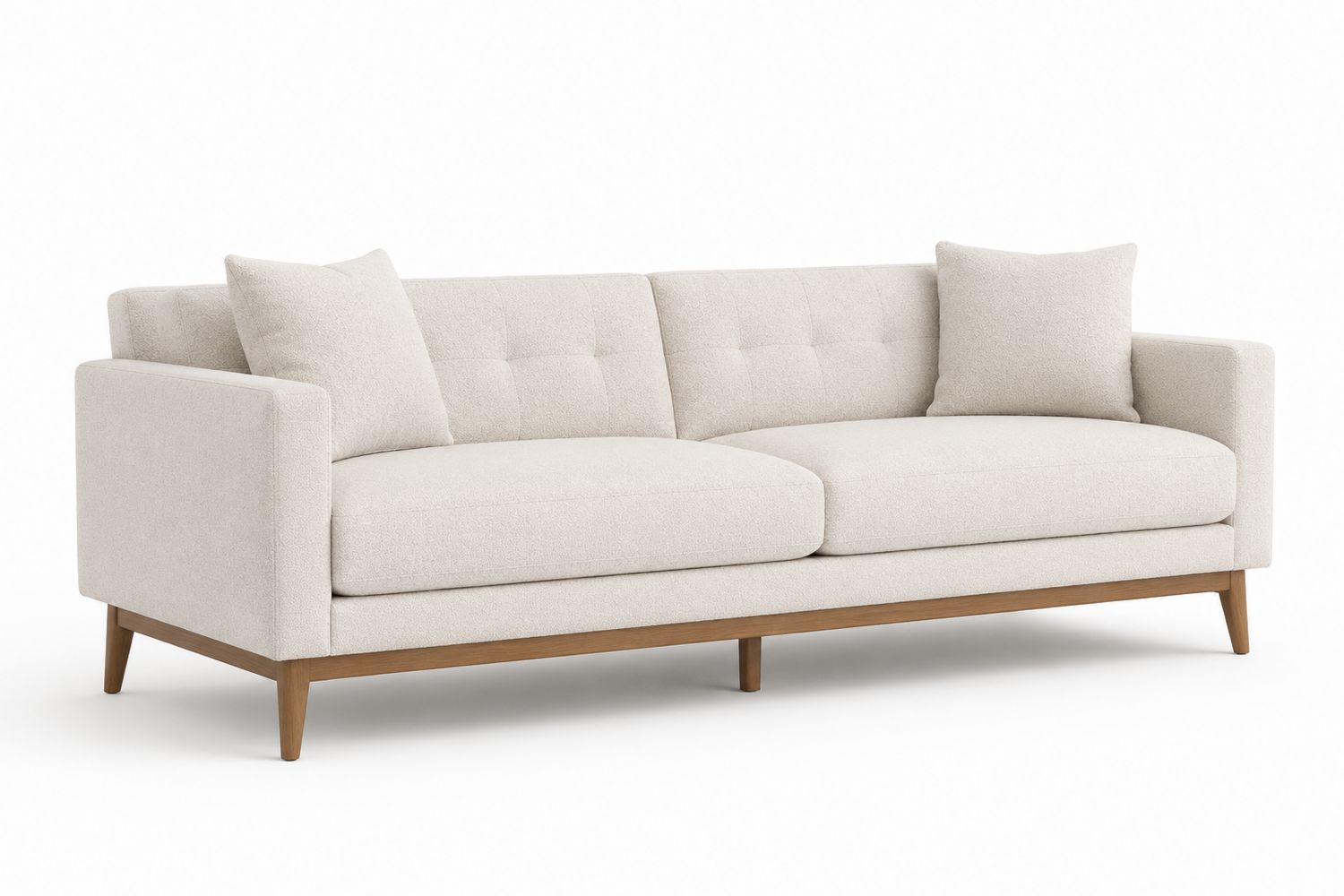 Sofá de Tres Plazas de Tela de Poliéster Beige con Estructura de Madera-Timberhomeeu