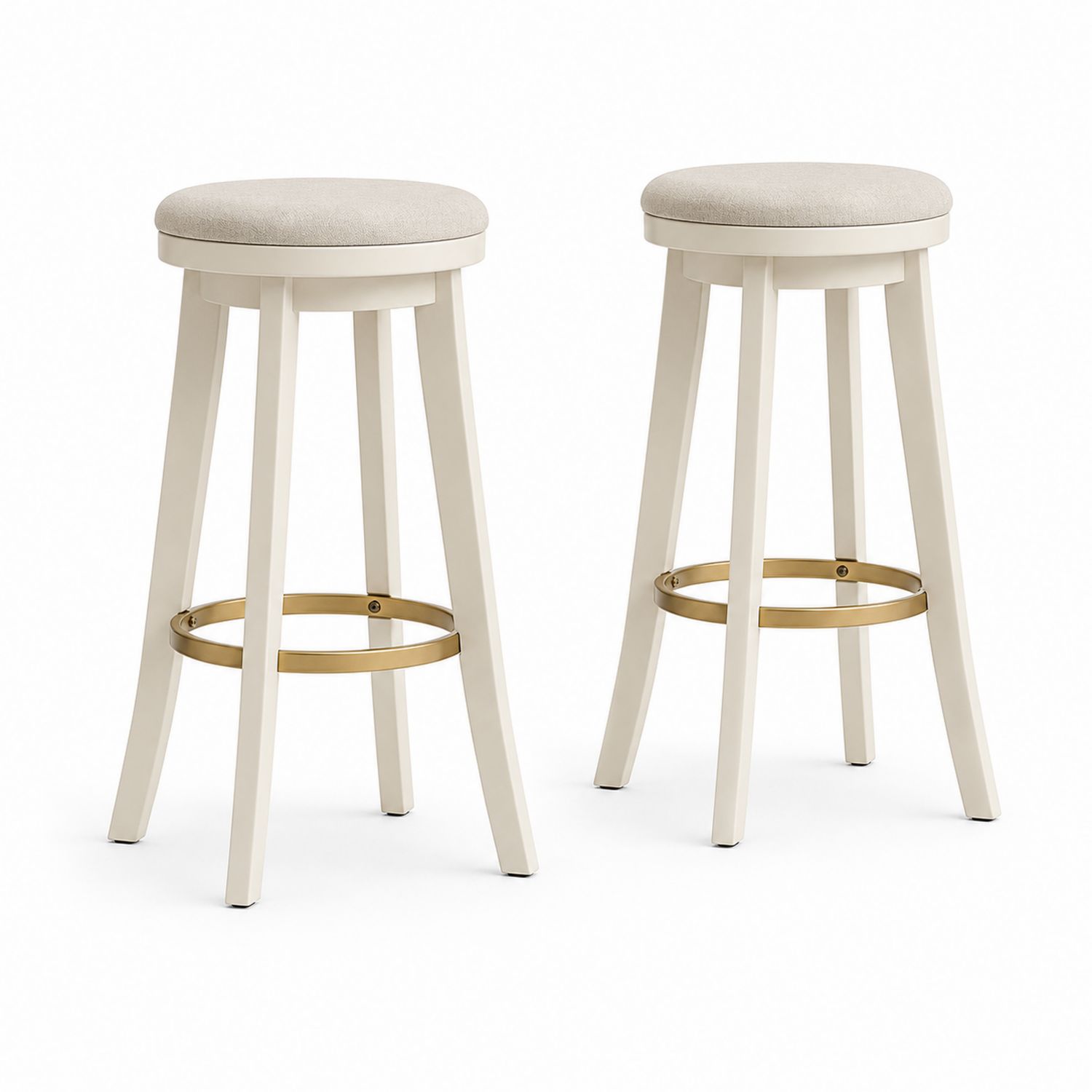 Taburetes de madera y poliéster beige, conjunto de 2-Timberhomeeu