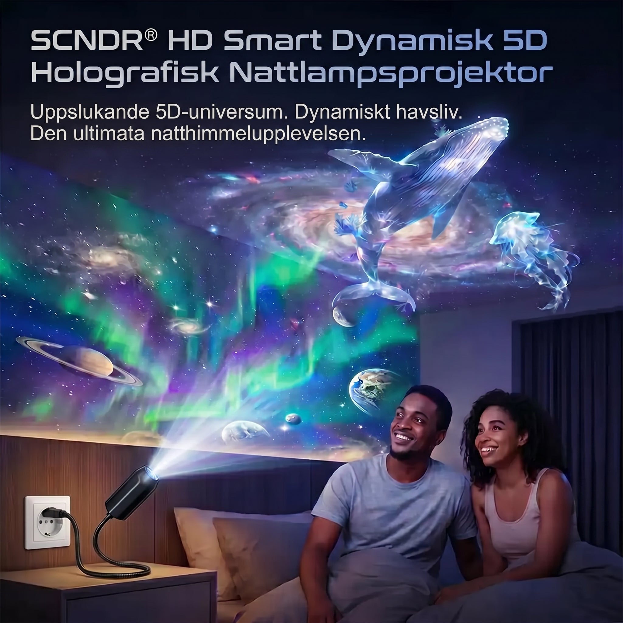 SCNDR® 🌌 Stjärnhimmel Projektor - Smart 5D Holografisk Nattlampa 🌟