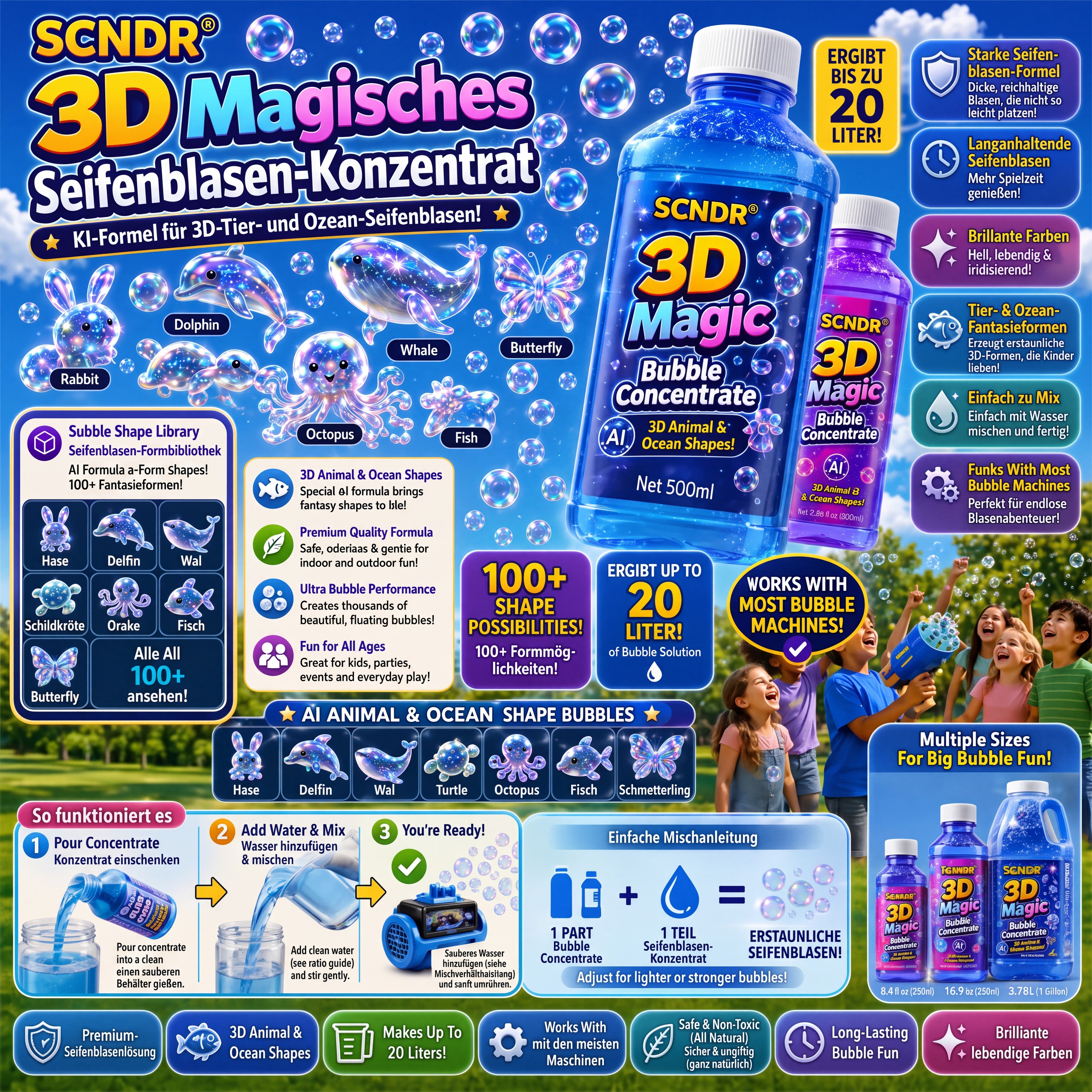 Super 3D-Zauber-Seifenblasen-Konzentrat🎉 – Tier- und Meeres-Fantasiewelt