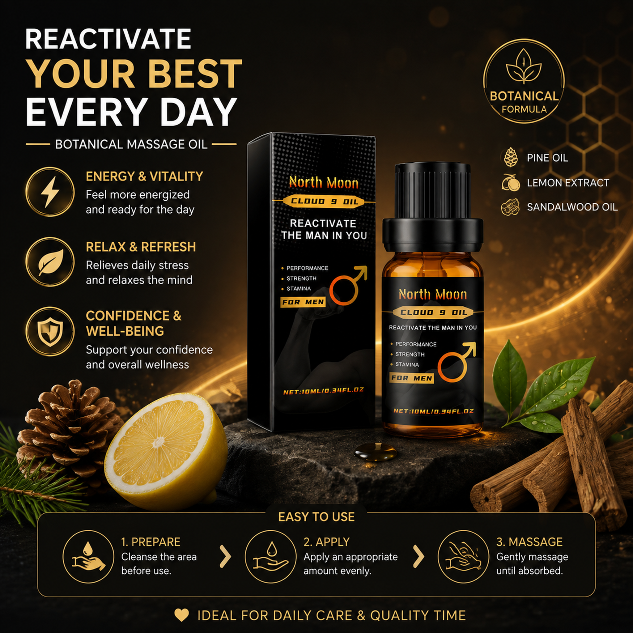 Men's Enhancing Essential Oil, Body Care Moisturizing and Long-Lasting Massage Oil