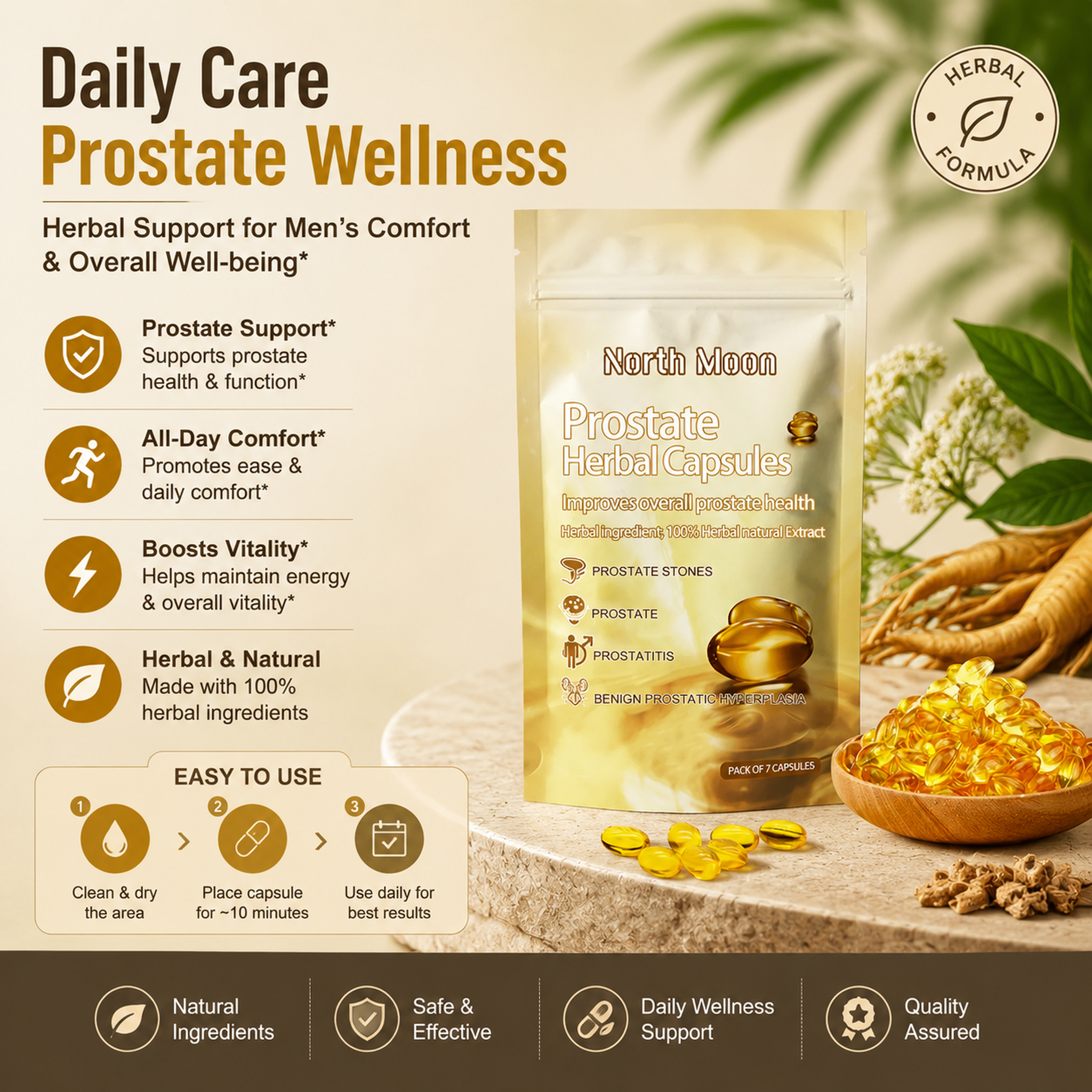 Prostate Health Capsules, a body care capsule for relieving male prostate discomfort.