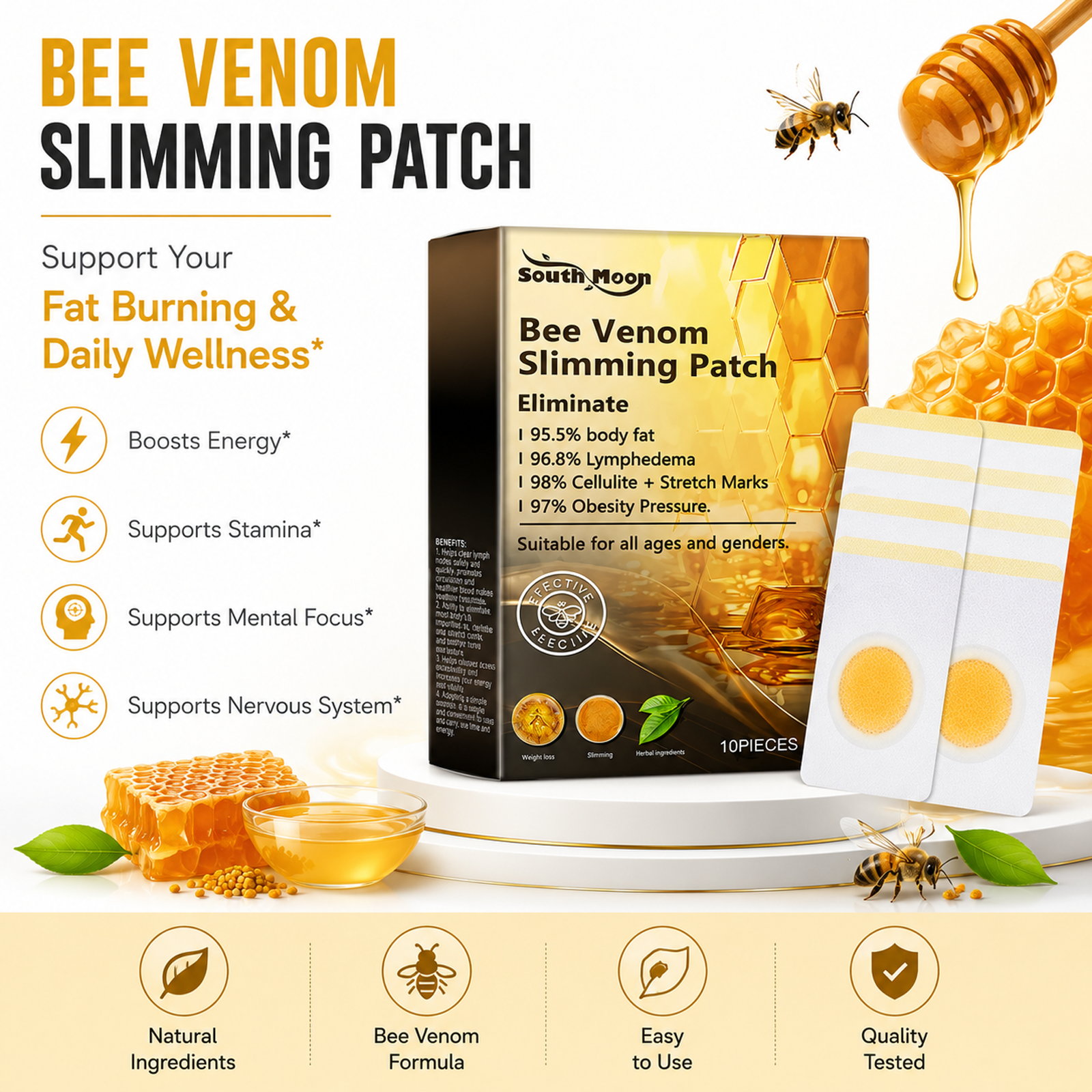 South Moon Bee Venom Body Sculpting & Slimming Patch – Shapes, Slims, Boosts Vitality, Reduces Bloating, and Tones the Body