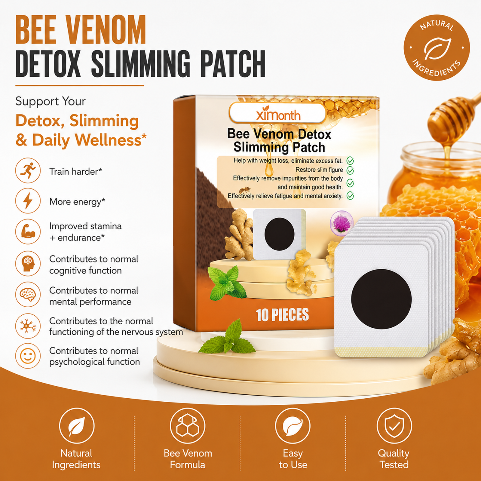 Ximonth Bee Venom Contouring Lymphatic Patch – Relieves Lymphatic Swelling & Firms the Body (Targets Arm Flab & Belly Fat)