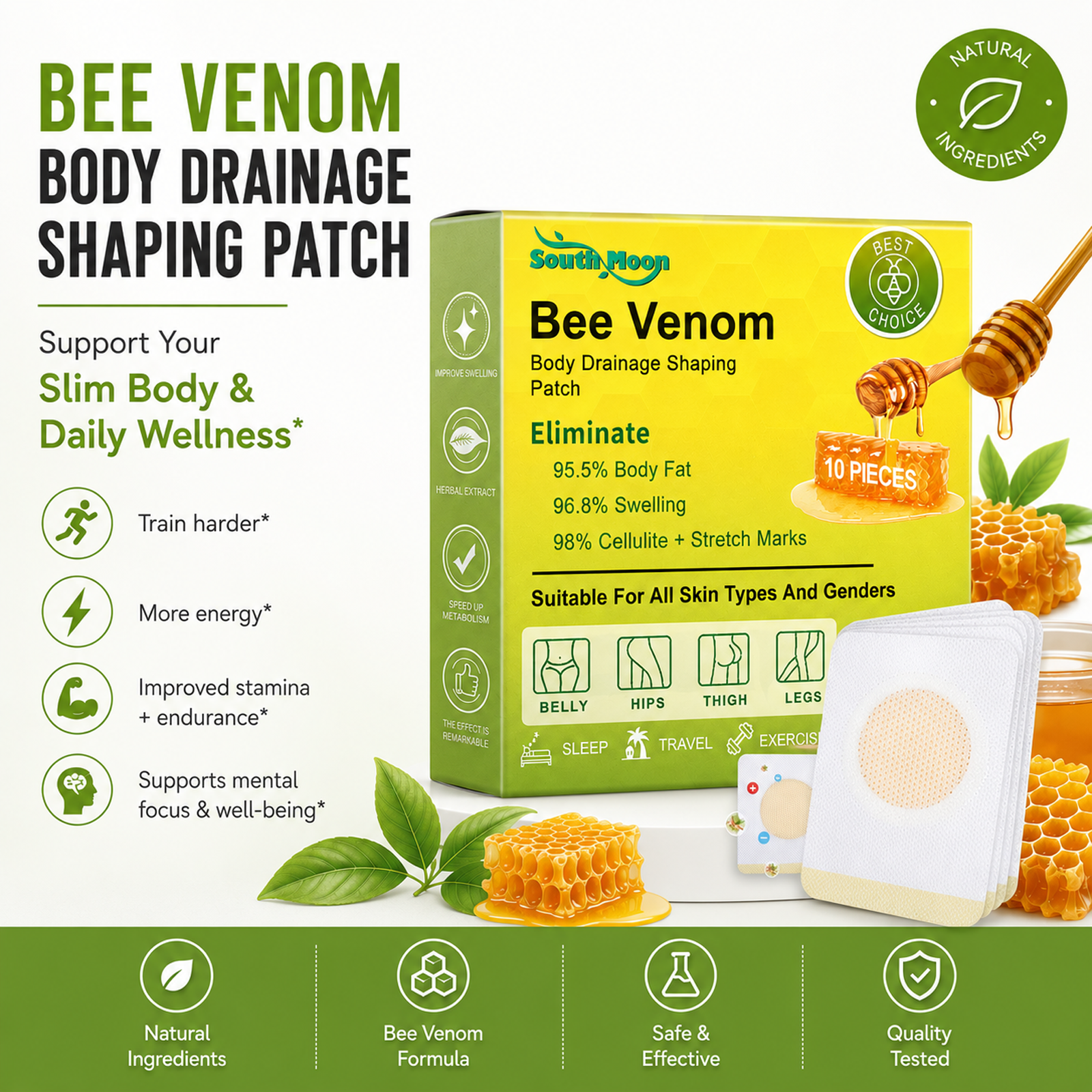 South Moon Bee Venom Body Patch – Moisturizing, Body-Sculpting, and Firming Patch for Body Contours