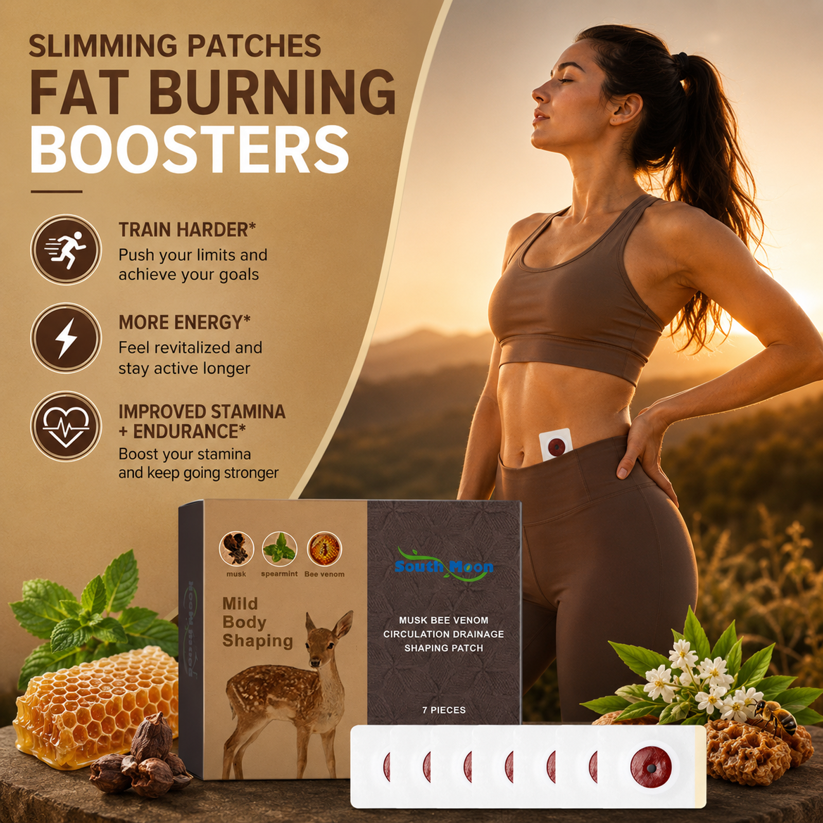 South Moon Musk & Bee Venom Body Sculpting Patch – Skin-firming, slimming, and tummy-toning care.