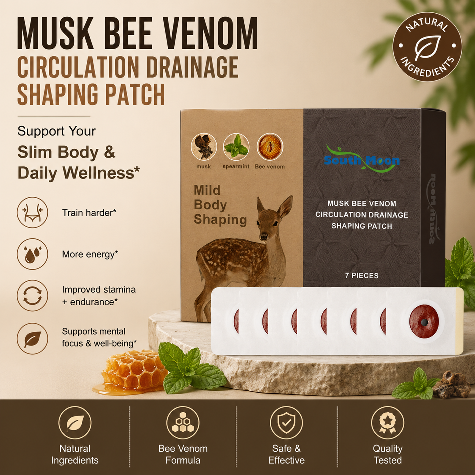 South Moon Musk & Bee Venom Body Sculpting Patch – Skin-firming, slimming, and tummy-toning care.