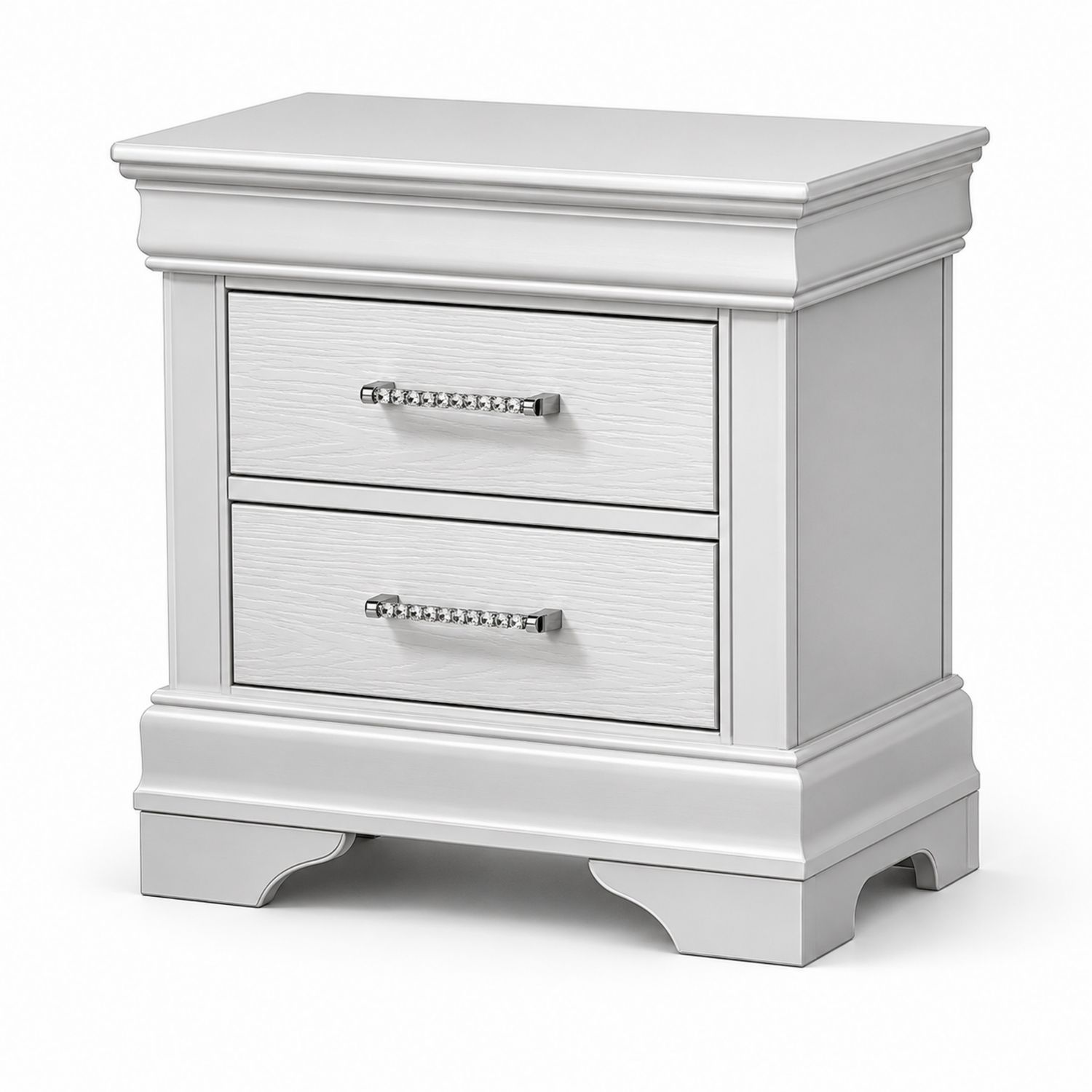Table de chevet en bois avec 2 tiroirs Blanc-Floralvillae