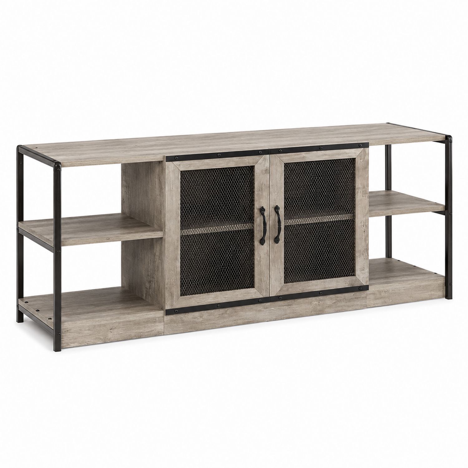 Meuble TV en bois et métal avec portes grillagées-Floralvillae