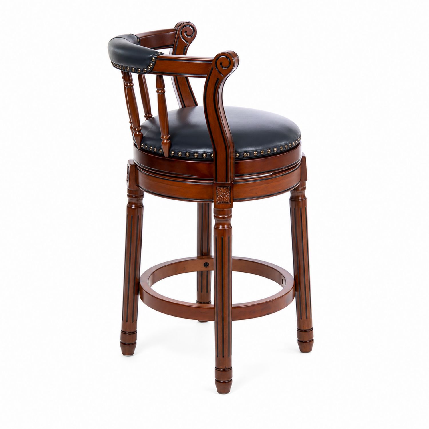 Tabouret de bar en bois avec assise en cuir synthétique noir-Floralvillae