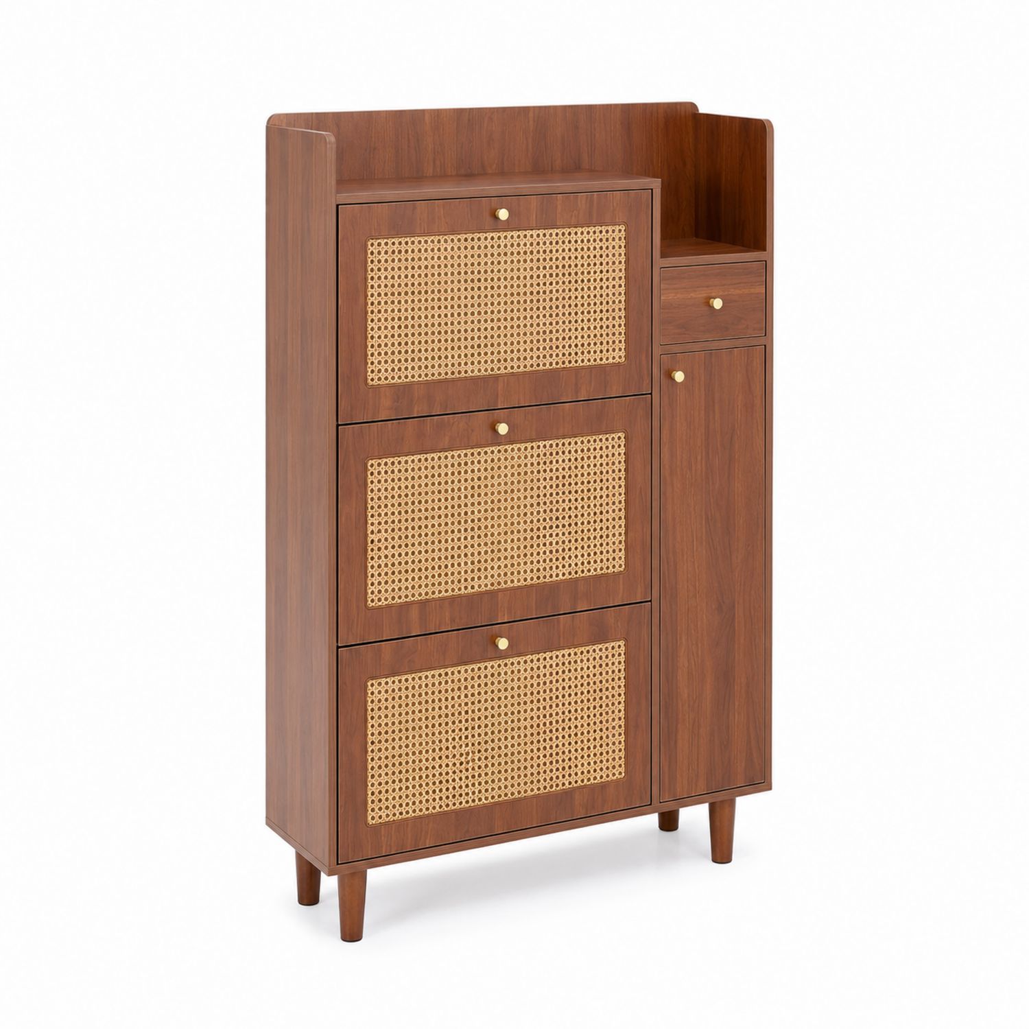 Meuble à chaussures en bois avec portes en rotin-Floralvillae