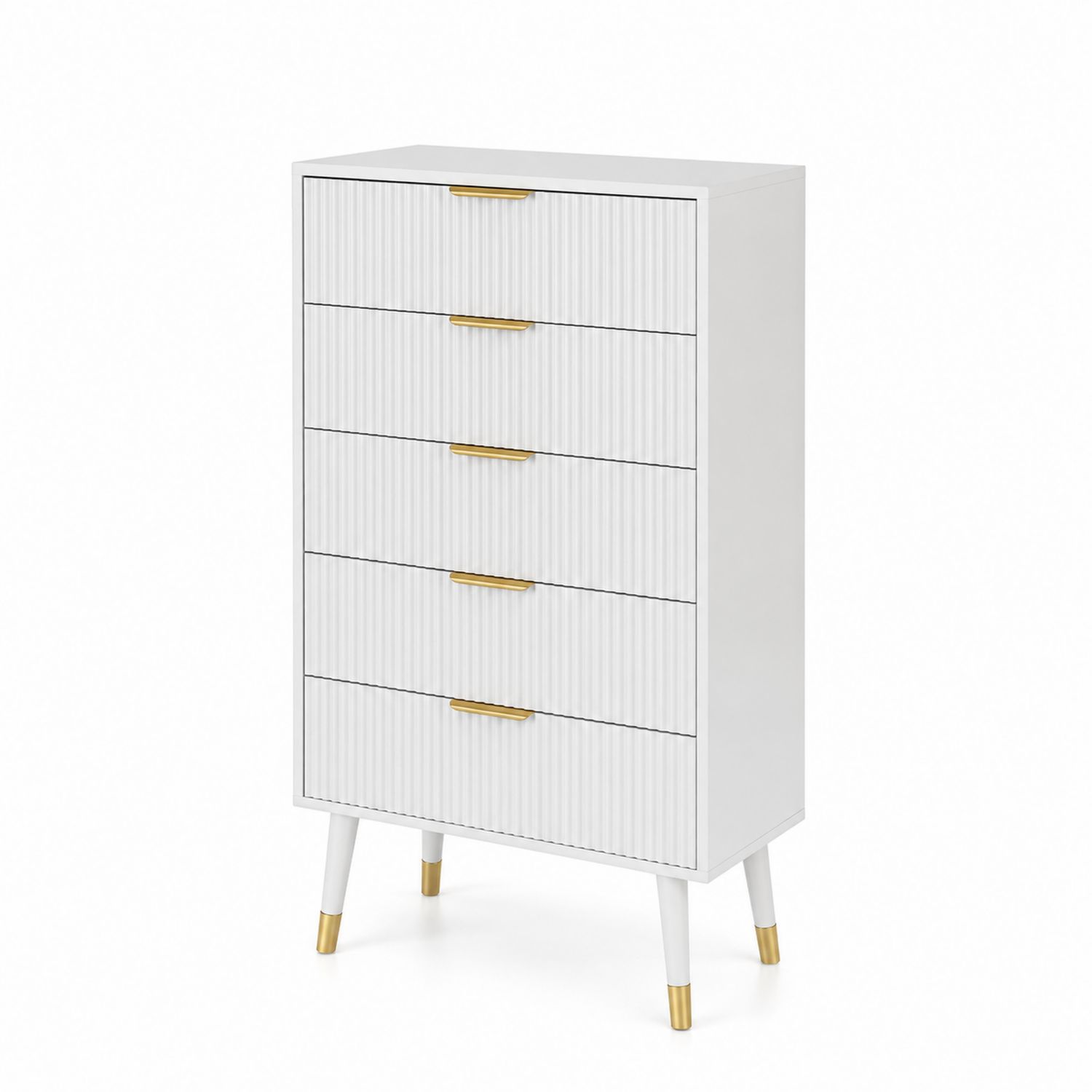 Commode en bois blanc avec poignées en métal doré-Floralvillae