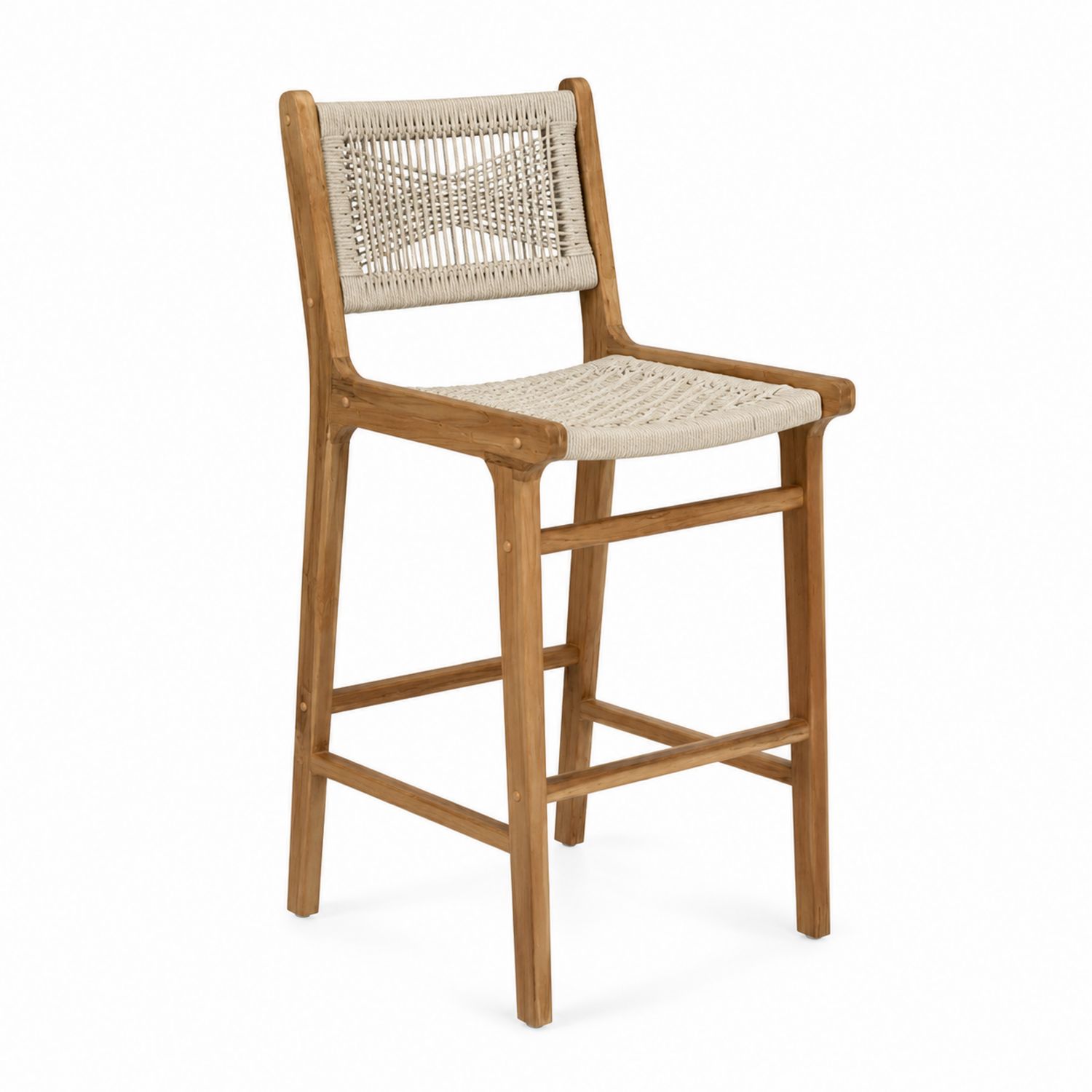 Tabouret de bar en bois d'acacia et corde synthétique beige-Floralvillae