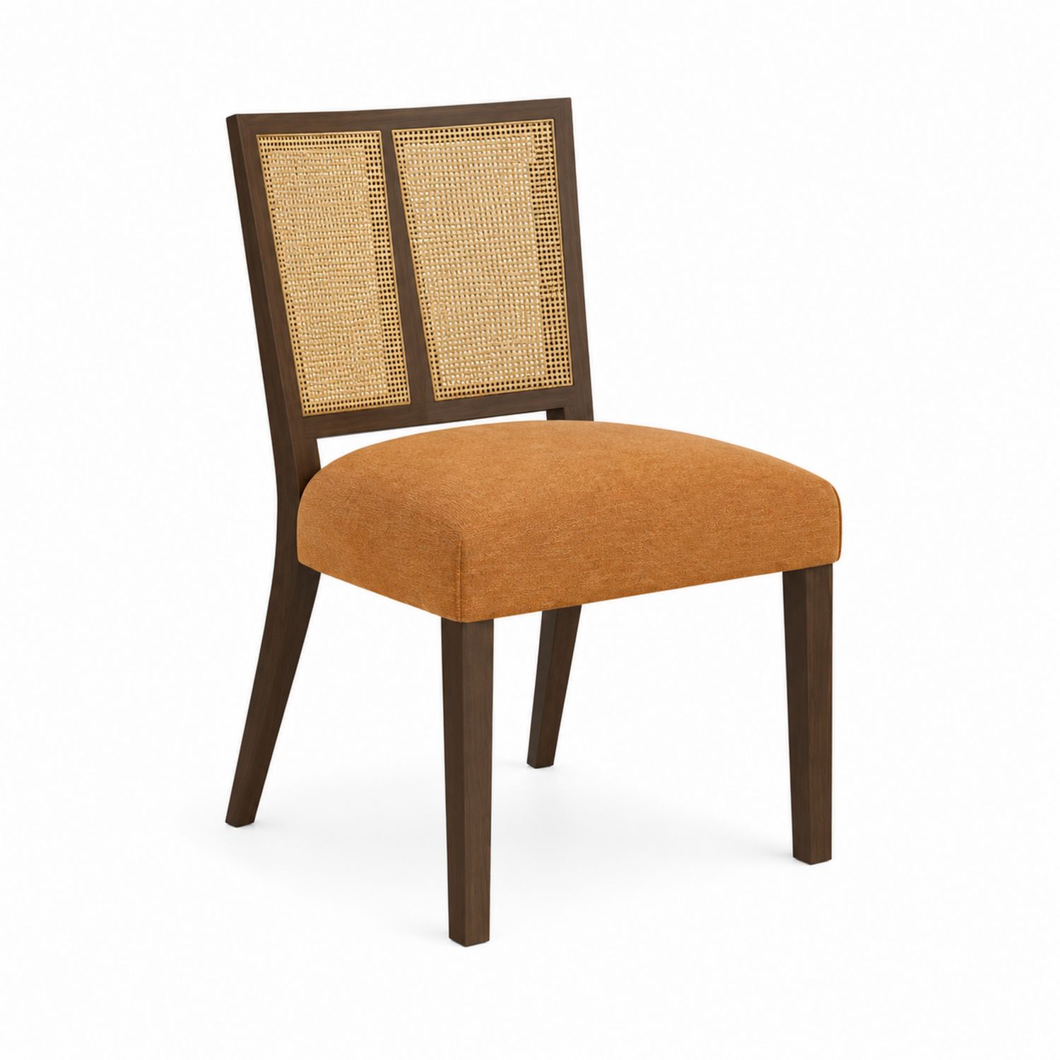 Chaise en bois et cannage avec assise en tissu orange-Floralvillae