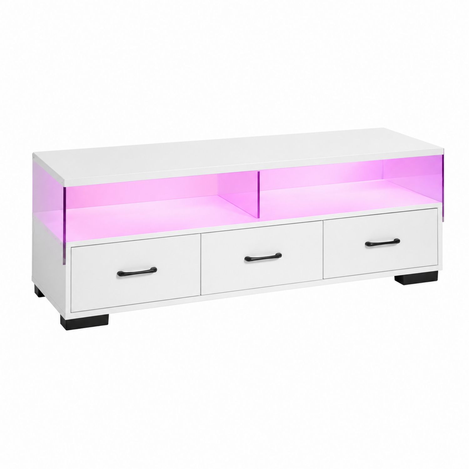 Meuble TV MDF Blanc avec Éclairage LED Rose-Floralvillae