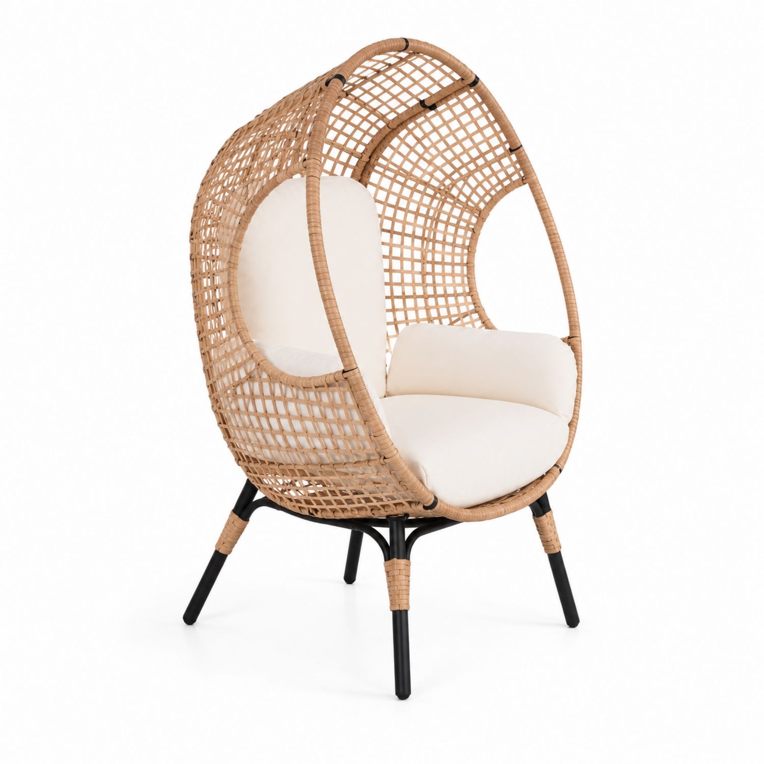 Fauteuil d'extérieur en résine avec coussins beiges-Floralvillae