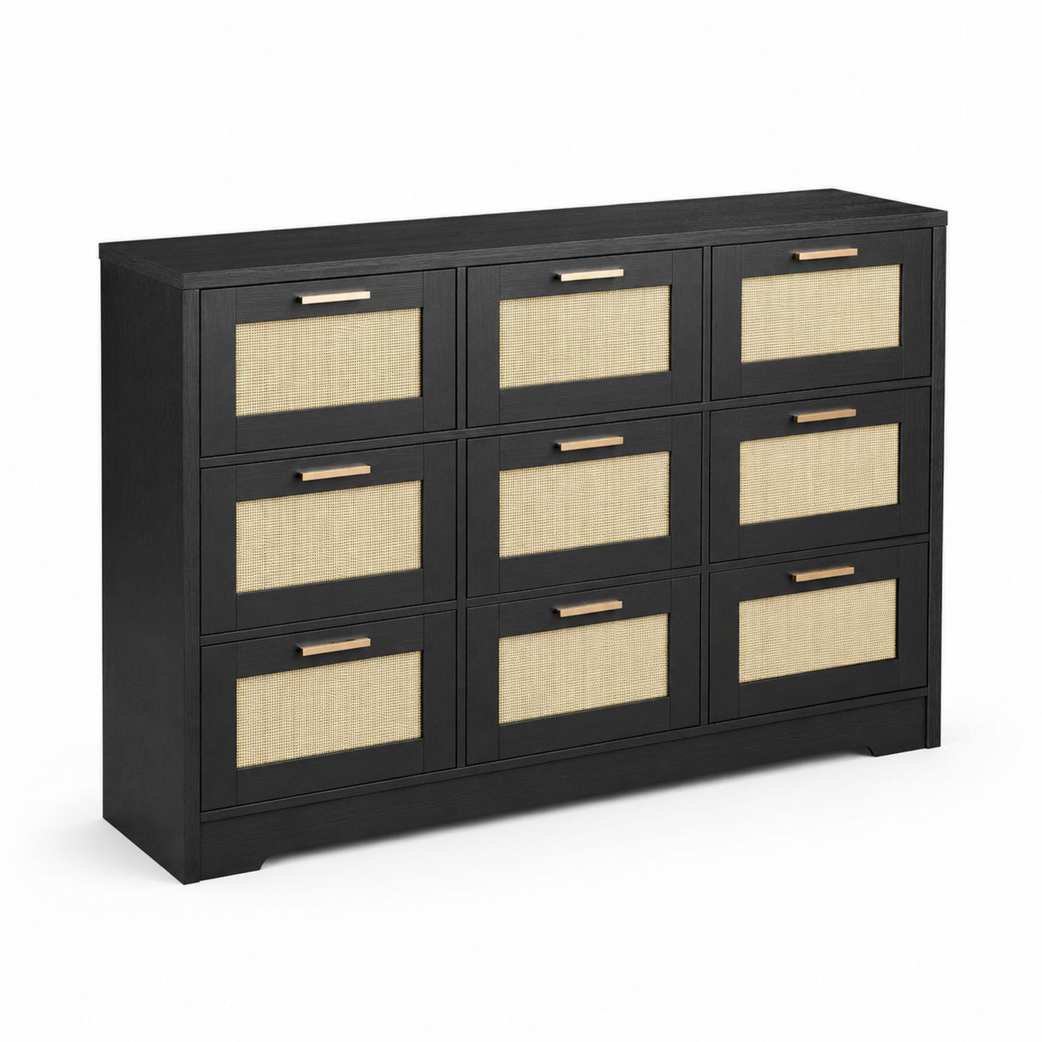 Commode en bois avec tiroirs en rotin-Floralvillae