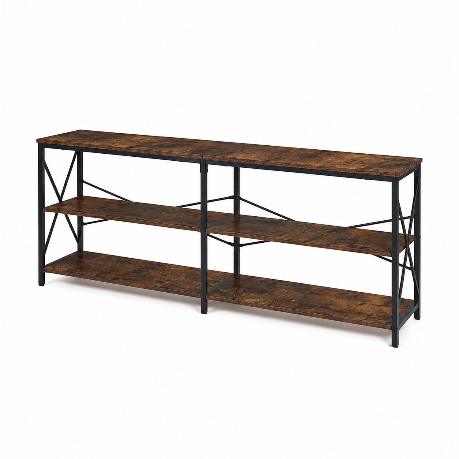Meuble TV en métal et bois avec 3 étagères 180x40x75 cm-Floralvillae