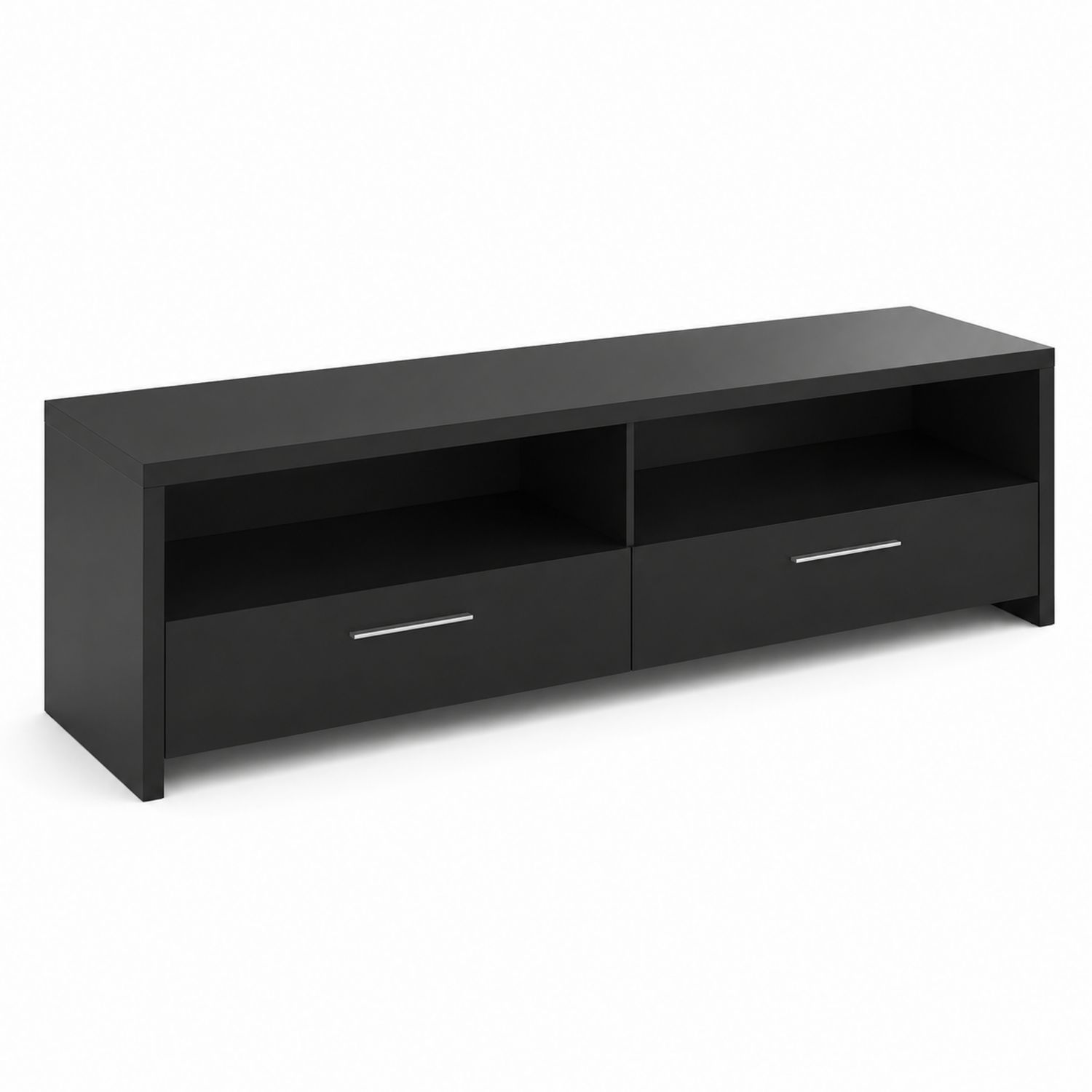 Meuble TV en bois noir avec tiroirs-Floralvillae