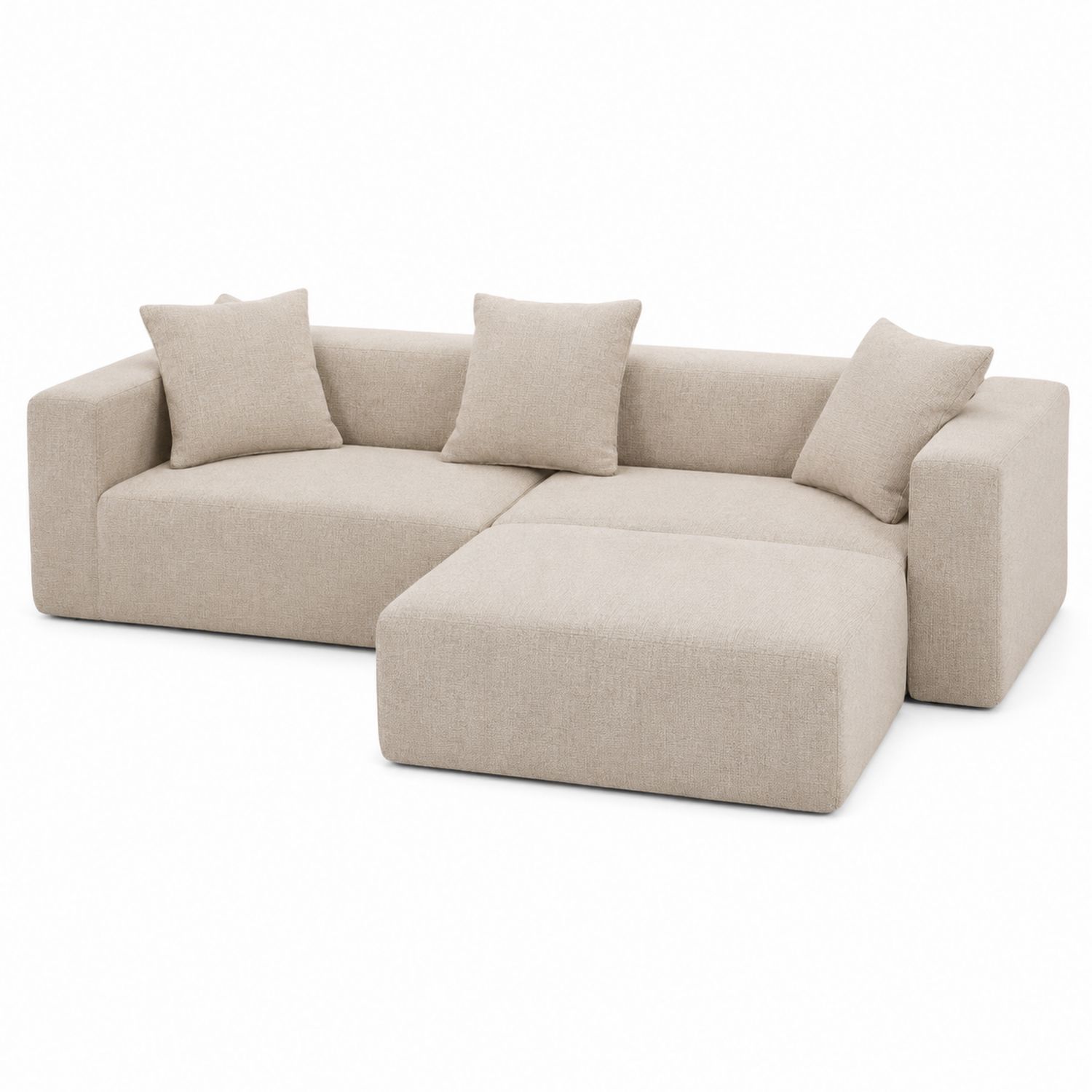 Canapé d'angle modulable en tissu beige-Floralvillae