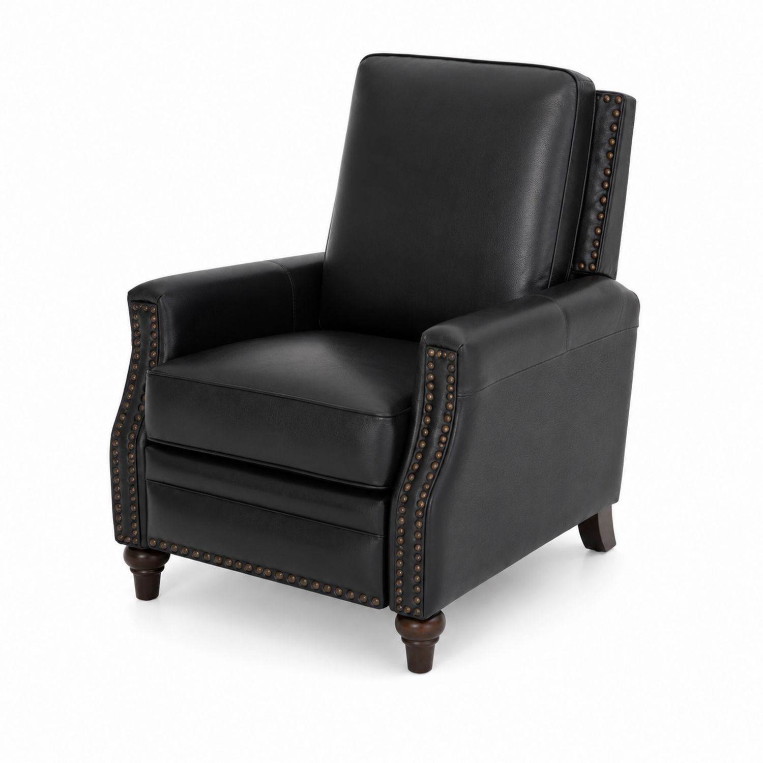 Fauteuil inclinable en cuir synthétique noir avec clous décoratifs-Floralvillae
